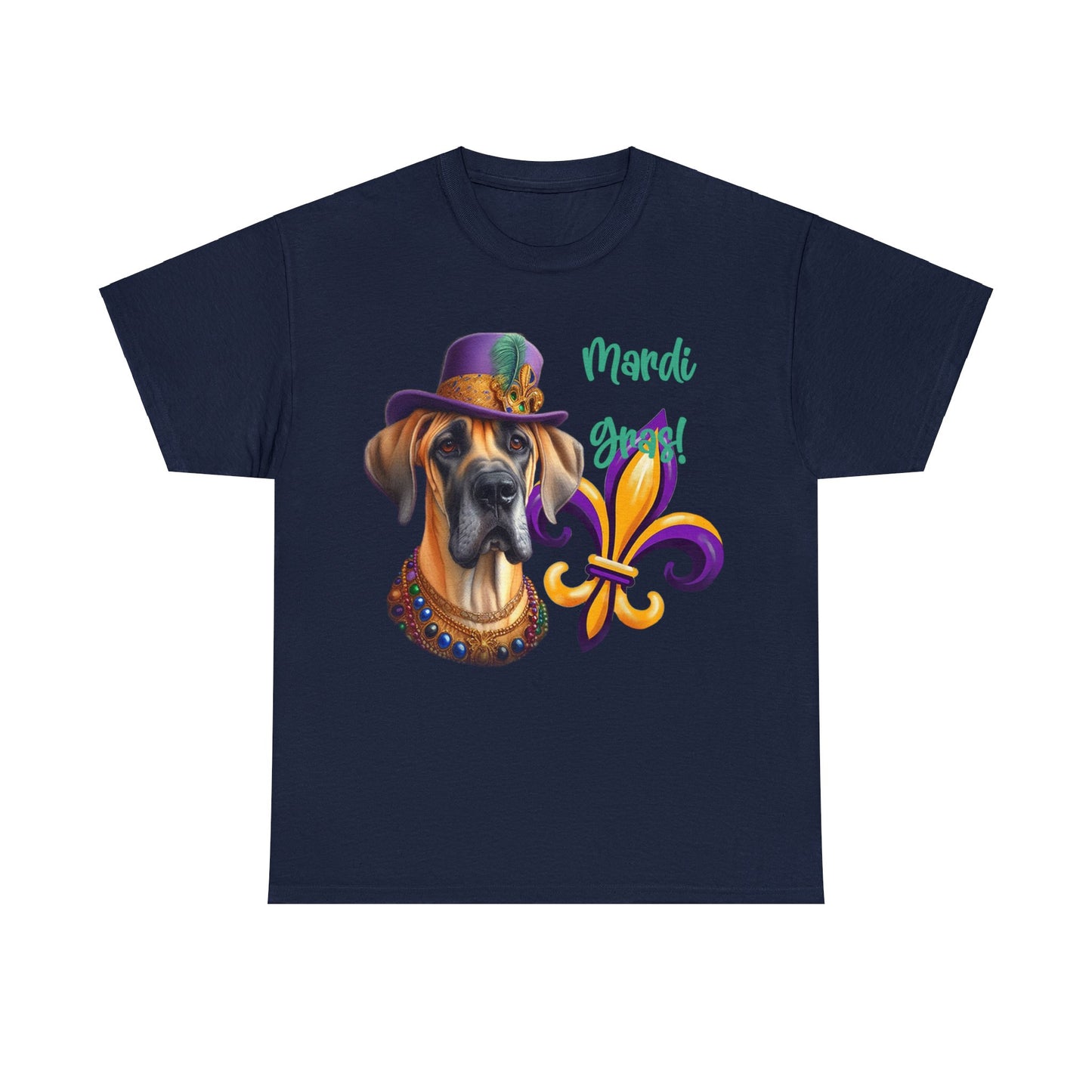 Mardi Gras Fawn Great Dane Unisex Heavy Cotton Tee