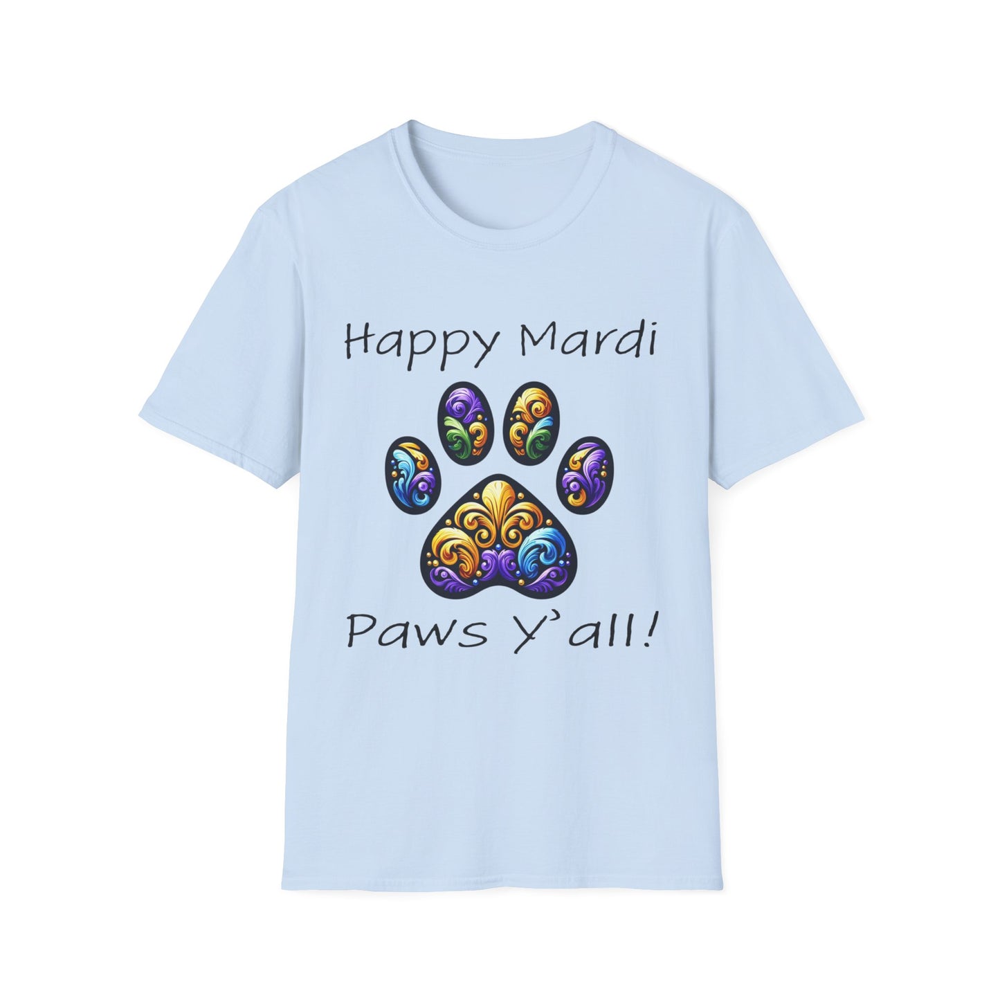 Happy Mardi Paws Y'all Short Sleeve Tee Shirt, Dog mom Mardi Gras tee, New Orleans Mardi Gras Parade Shirt, Mardi Gras Lover, NOLA Tee Shirt