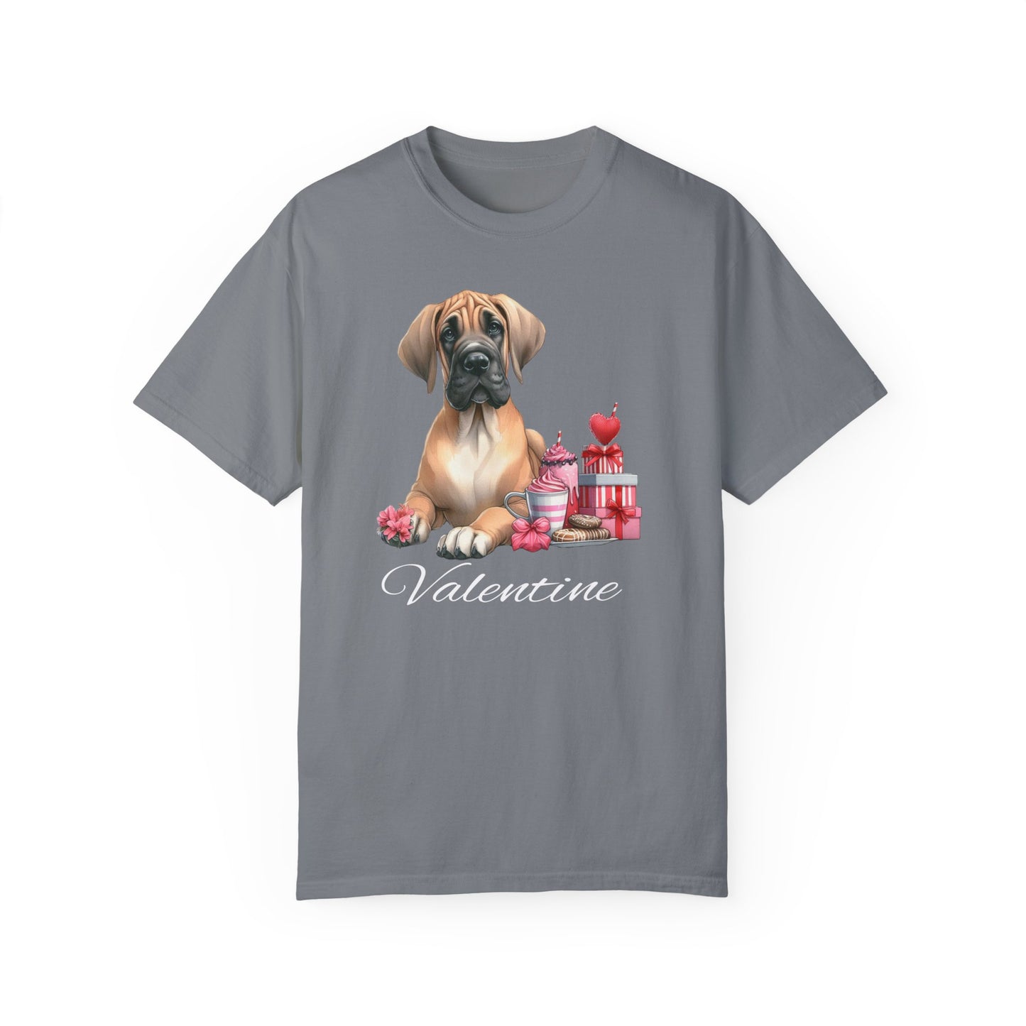 Fawn Great Dane Valentine Tee Shirt, Love Dog Shirt,Valentine Dog Tee ,Valentine Garment Dyed Dog Shirts, Great Dane Lovers, Dog Mom