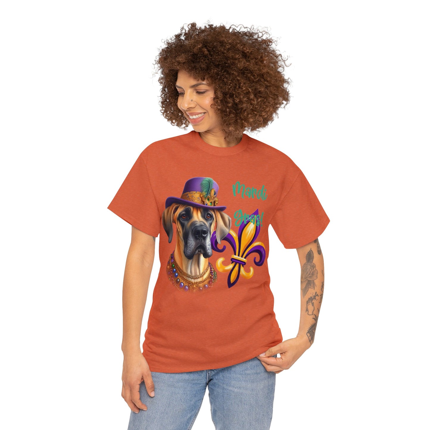 Mardi Gras Fawn Great Dane Unisex Heavy Cotton Tee