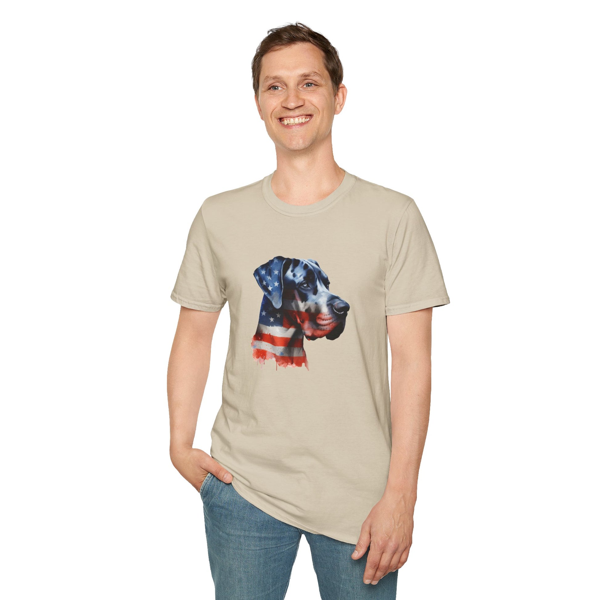 Patriotic Great Dane Unisex Softstyle T-Shirt - Four More Paws