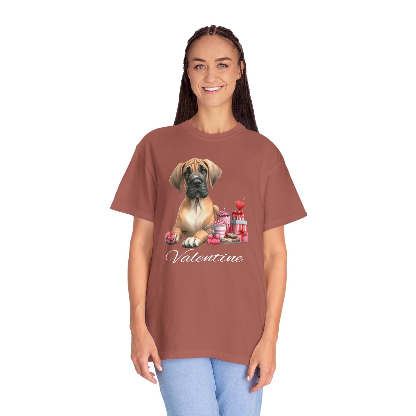 Fawn Great Dane Valentine Tee Shirt, Love Dog Shirt,Valentine Dog Tee ,Valentine Garment Dyed Dog Shirts, Great Dane Lovers, Dog Mom