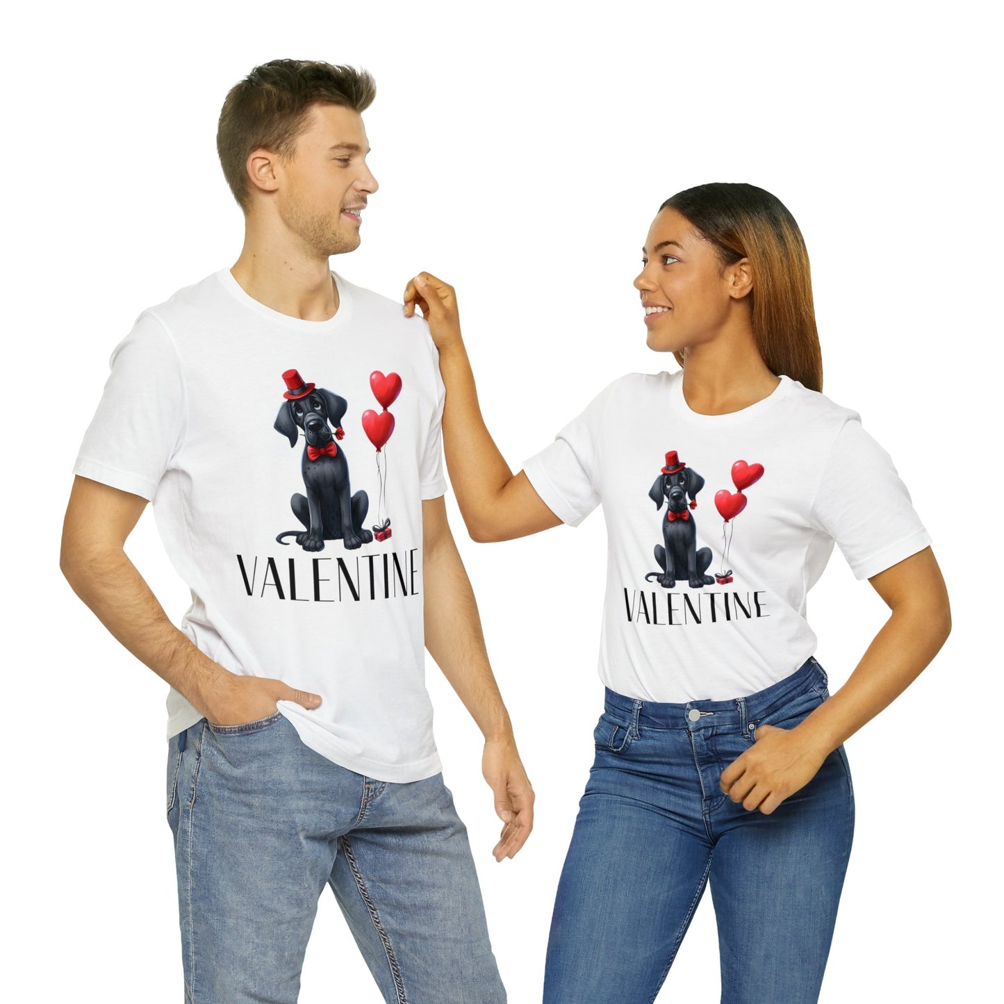 Black Great Dane Valentine Unisex Jersey Tee, Puppy Love Tee Shirt, Valentines Gift for Dog Lovers, Cupid Shirt, Dog Mom, Dog Dad