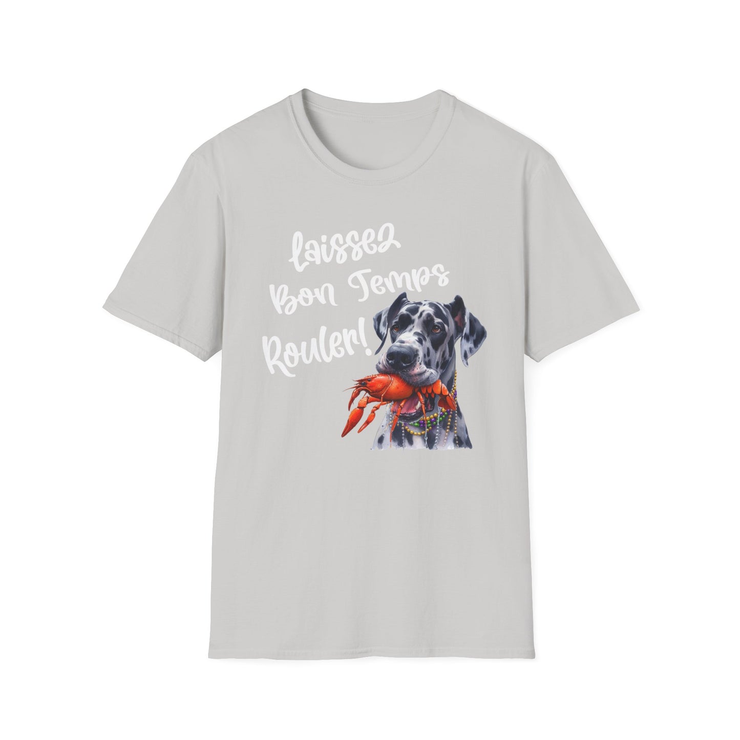 Great Dane Laissez Les Bon Temps Rouler Unisex Softstyle T-Shirt, Let the Good Times Roll Mardi Gras