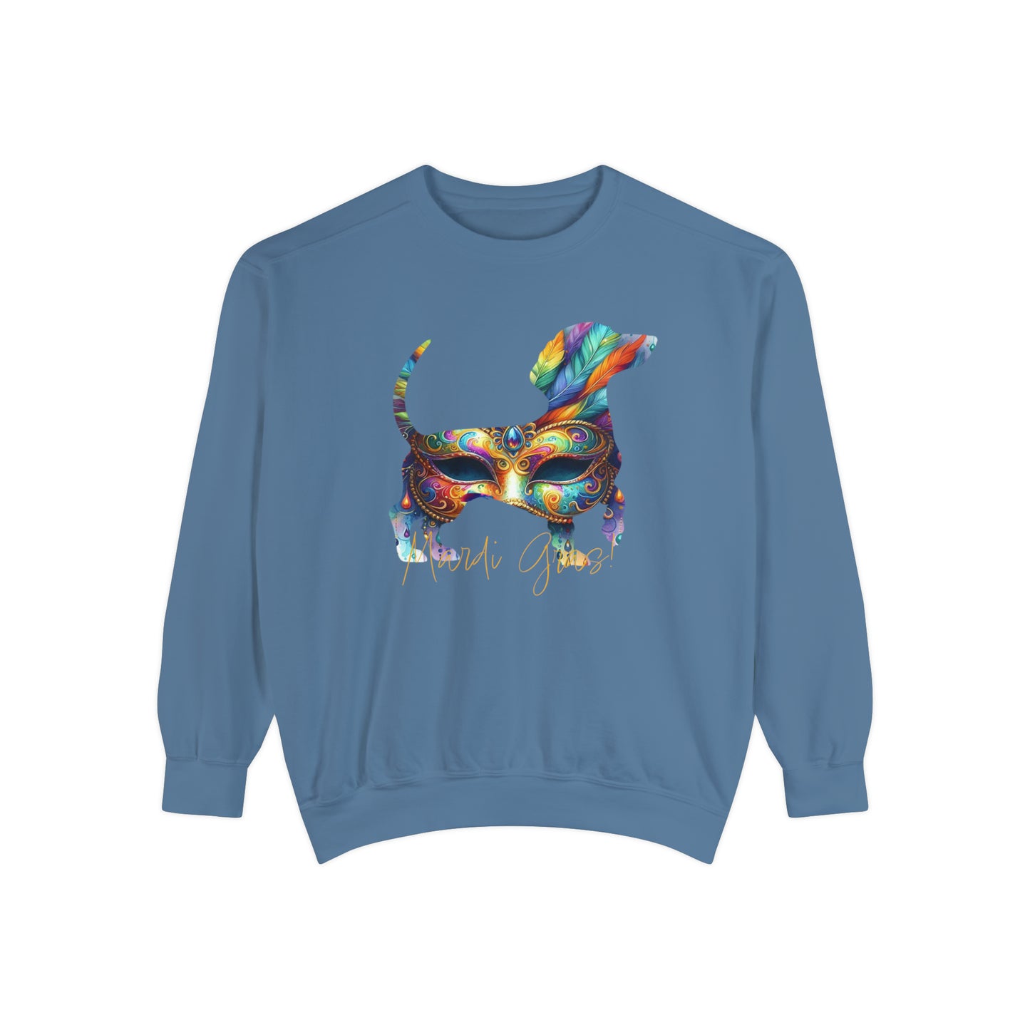 Mardi Gras Dachshund, Doxie Mardi Gras Unisex Garment-Dyed Sweatshirt