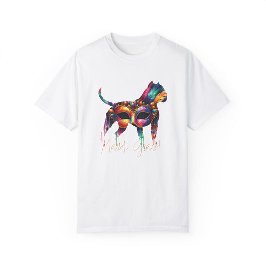 Pit Bull Mardi Gras Unisex Garment-Dyed T-shirt, Mardi Paws Parade, Gifts for Pit bull Lovers, Pitie Mom Mardi Gras Parade, Carnival Shirt