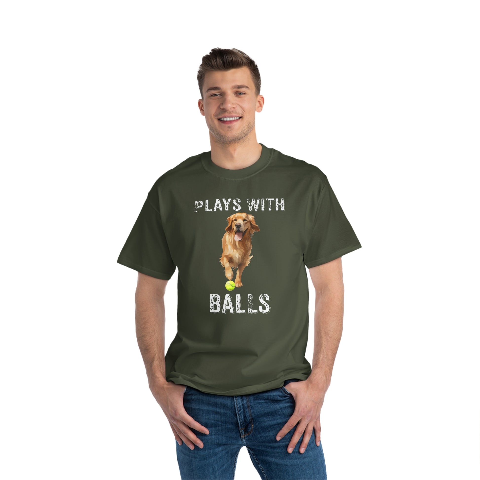 Plays With Balls Funny Golden Retriever T-Shirt - Four More Paws