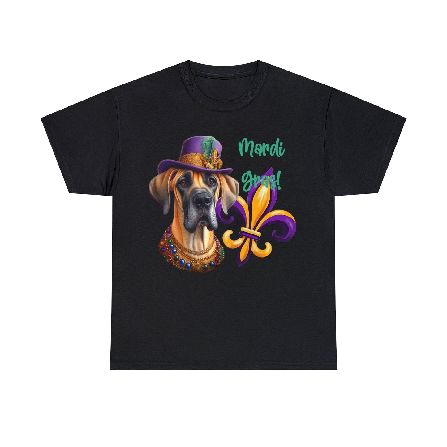 Mardi Gras Fawn Great Dane Unisex Heavy Cotton Tee