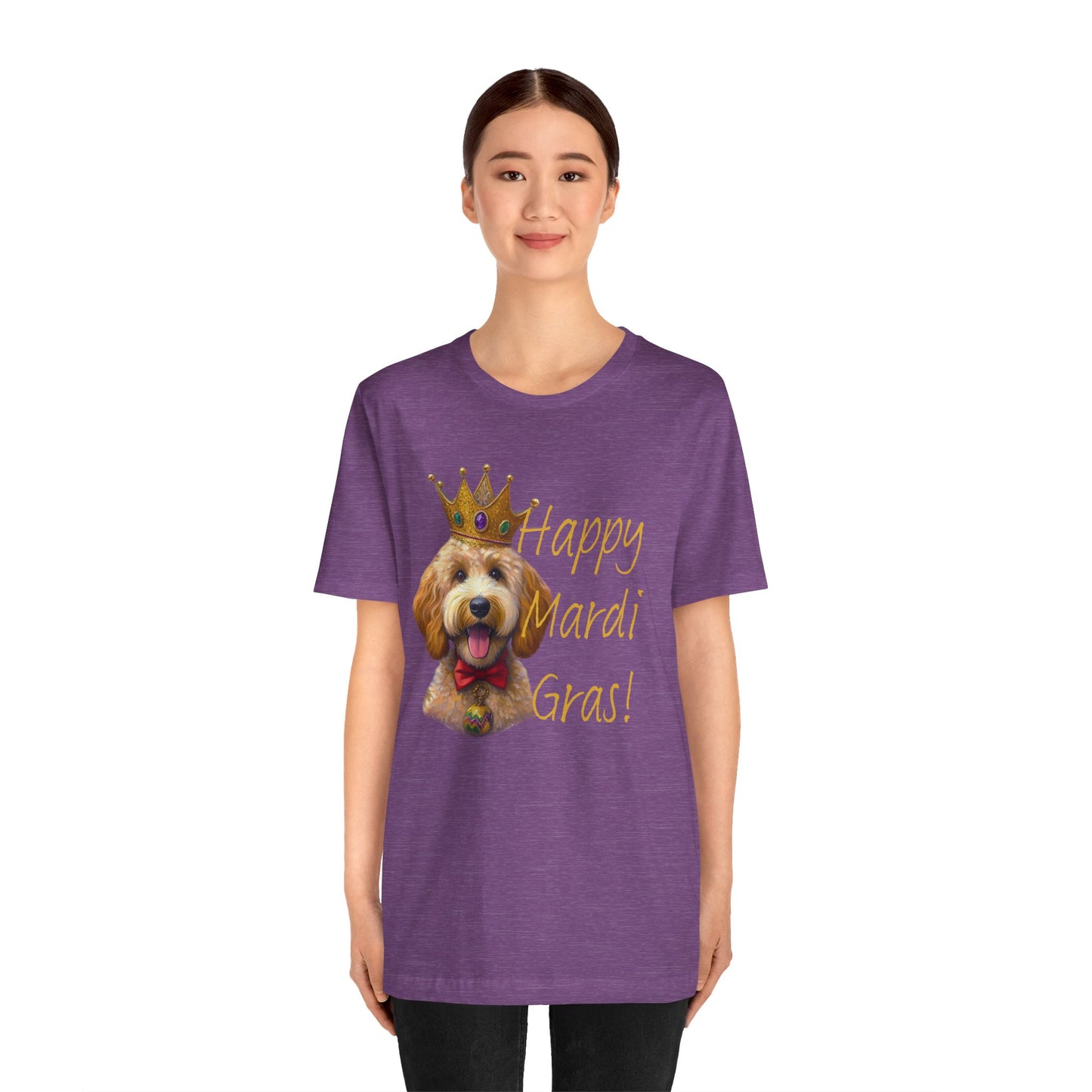 Golden Doodle Happy Mardi Gras Tee Shirt, Dog mom Mardi Gras tee, New Orleans Mardi Gras Parade Shirt, Mardi Gras Lover, NOLA Tee Shirt