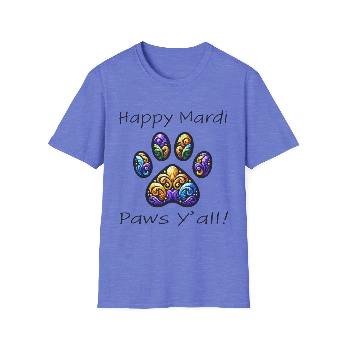 Happy Mardi Paws Y'all Short Sleeve Tee Shirt, Dog mom Mardi Gras tee, New Orleans Mardi Gras Parade Shirt, Mardi Gras Lover, NOLA Tee Shirt