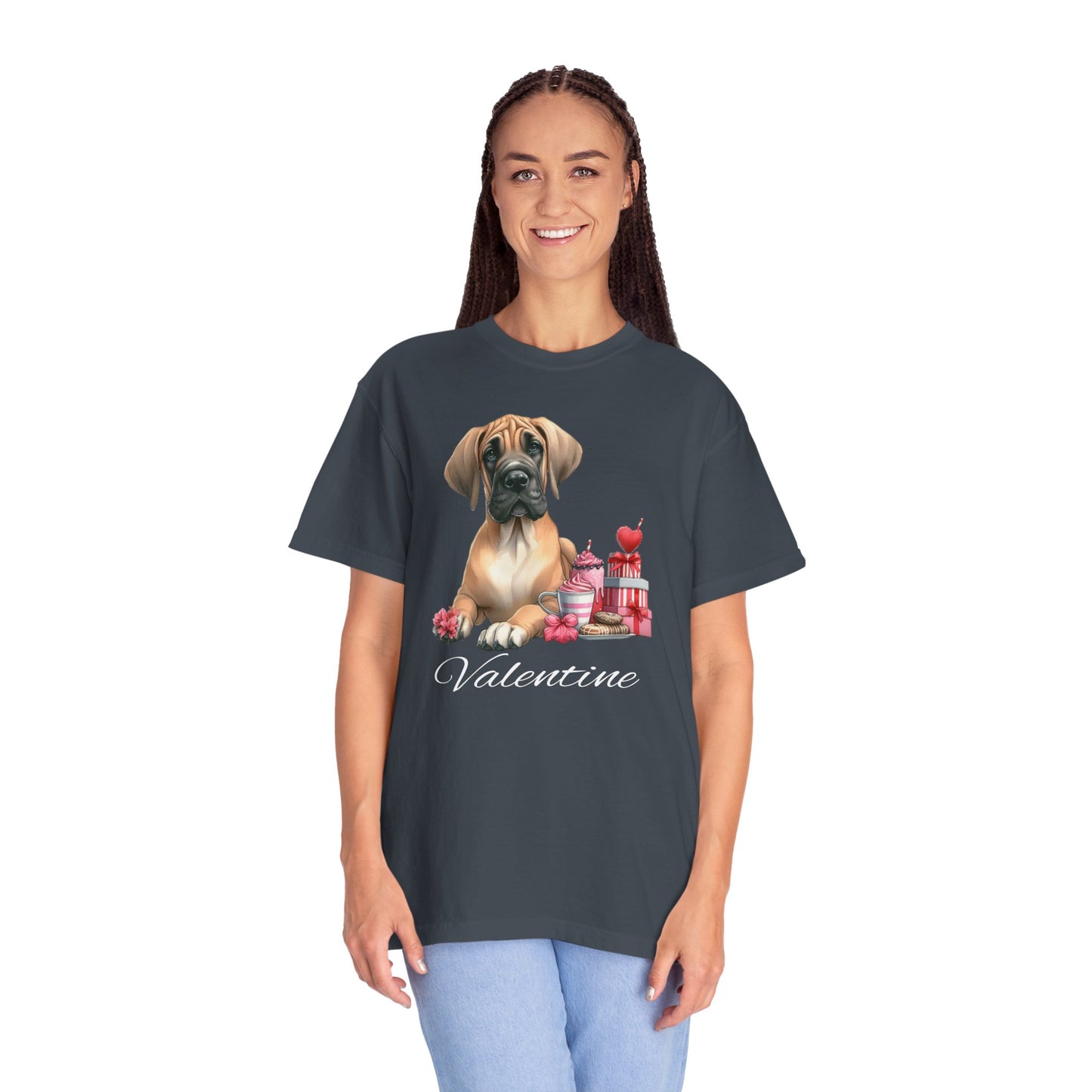 Fawn Great Dane Valentine Tee Shirt, Love Dog Shirt,Valentine Dog Tee ,Valentine Garment Dyed Dog Shirts, Great Dane Lovers, Dog Mom