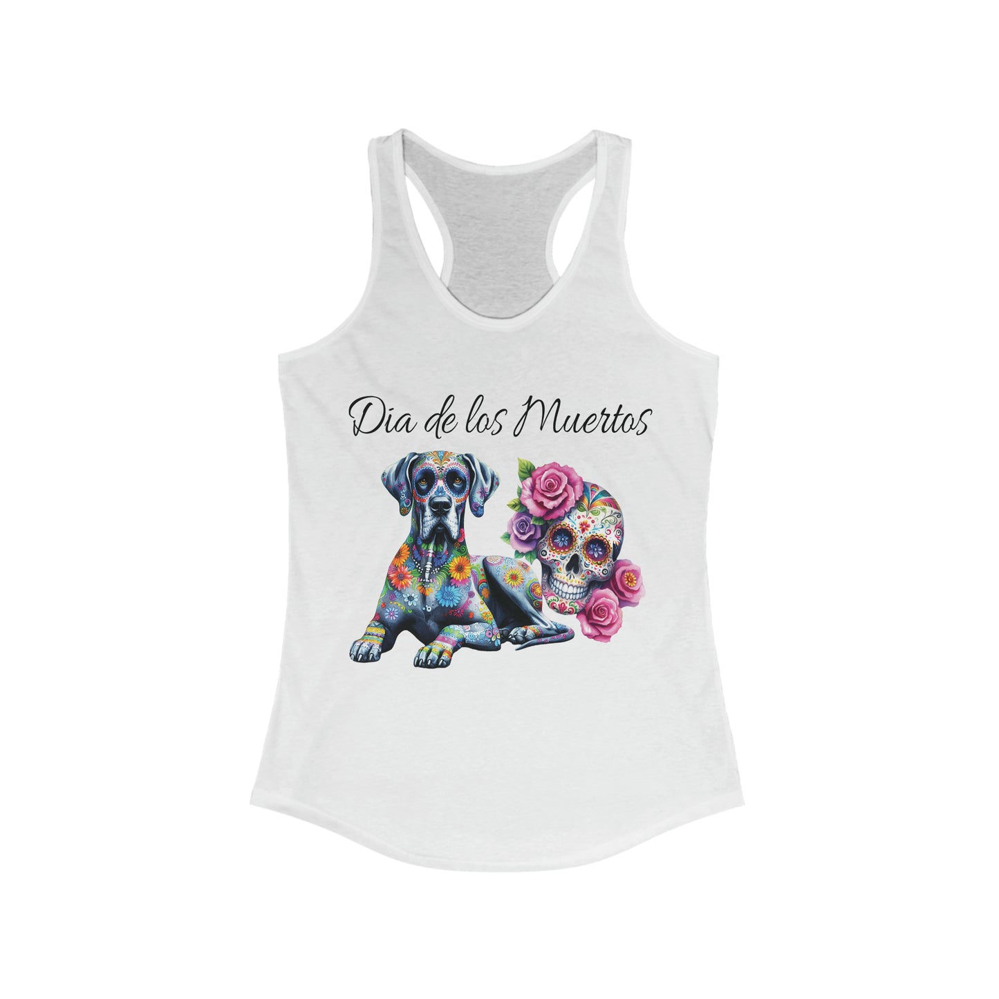 Dia de los Muertos Day of the Dead Great Dane Sugar Skull Racerback Tank,  Sugar Skull Shirt, Great Dane Dog, Dia de los Doggos