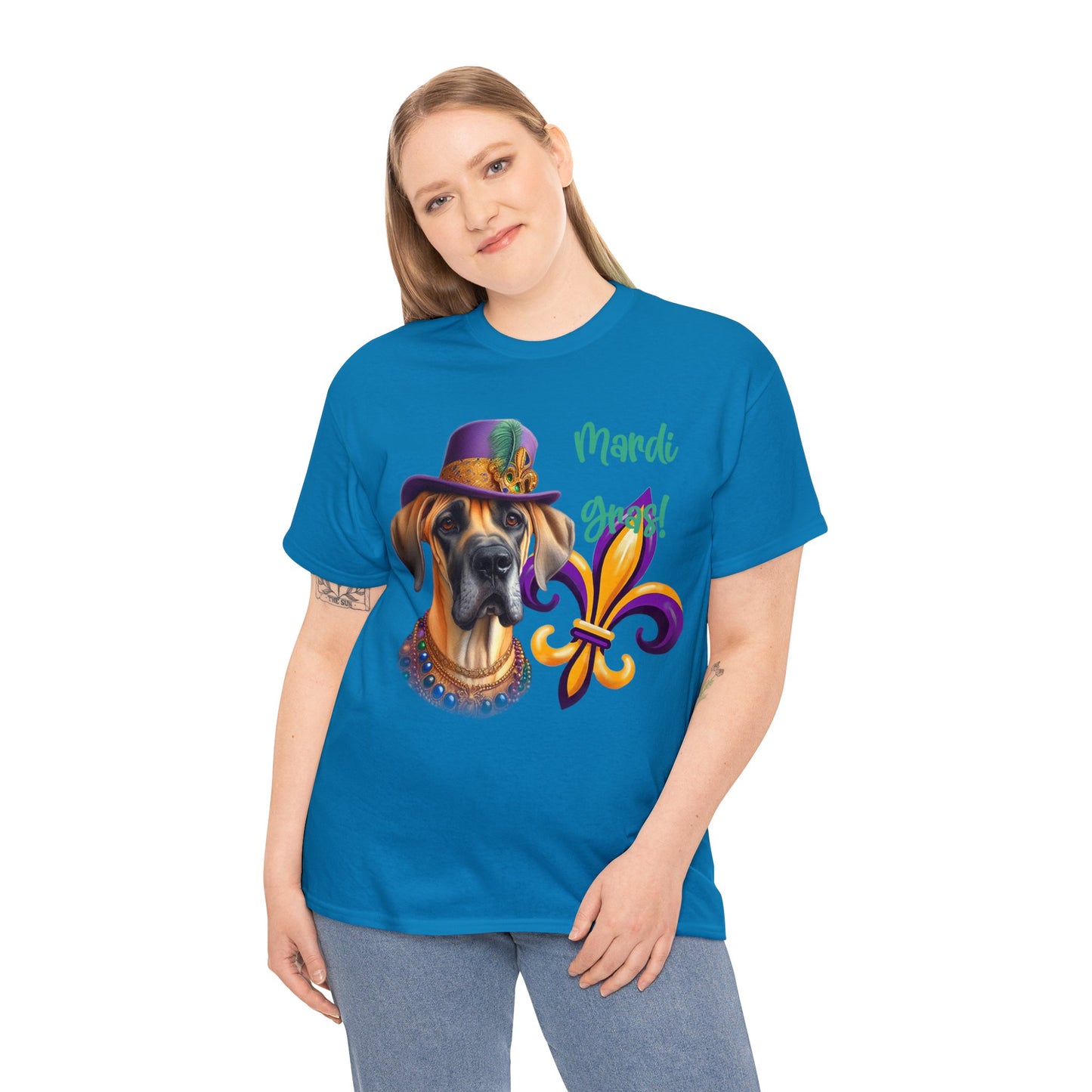 Mardi Gras Fawn Great Dane Unisex Heavy Cotton Tee