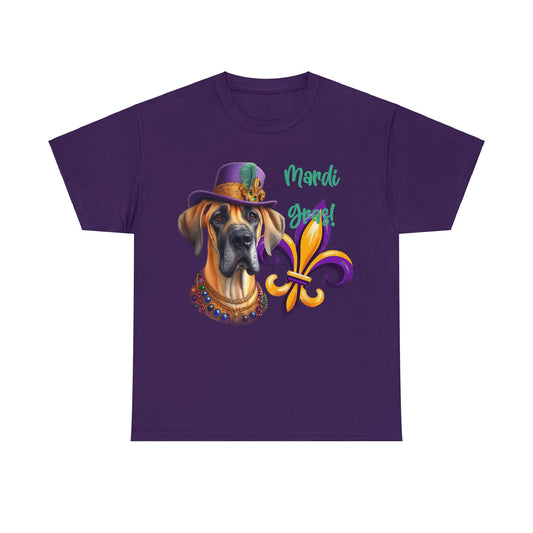 Mardi Gras Fawn Great Dane Unisex Heavy Cotton Tee