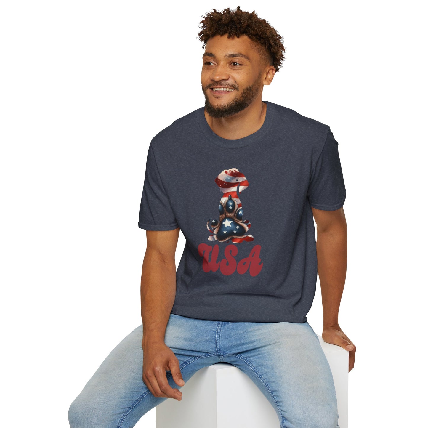 USA Patriotic Dog Unisex Softstyle T-Shirt - Four More Paws