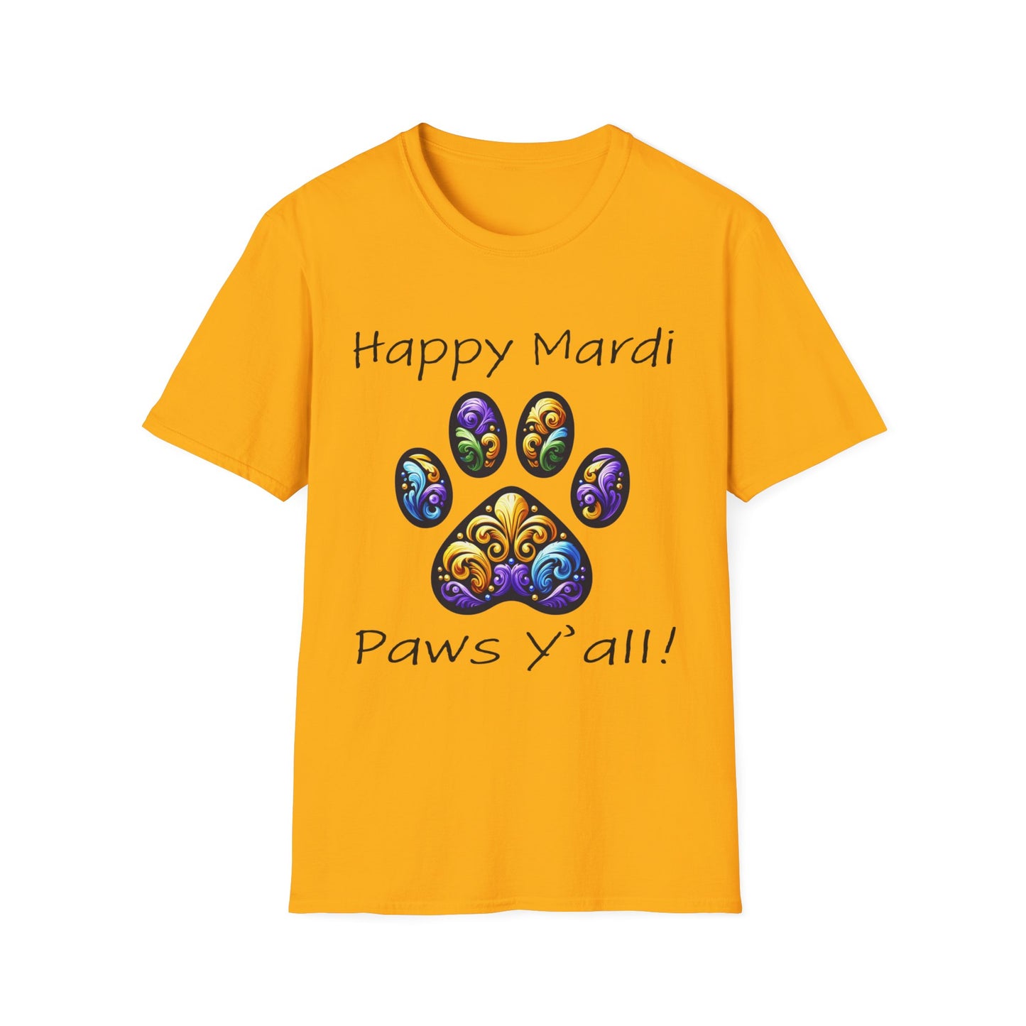 Happy Mardi Paws Y'all Short Sleeve Tee Shirt, Dog mom Mardi Gras tee, New Orleans Mardi Gras Parade Shirt, Mardi Gras Lover, NOLA Tee Shirt