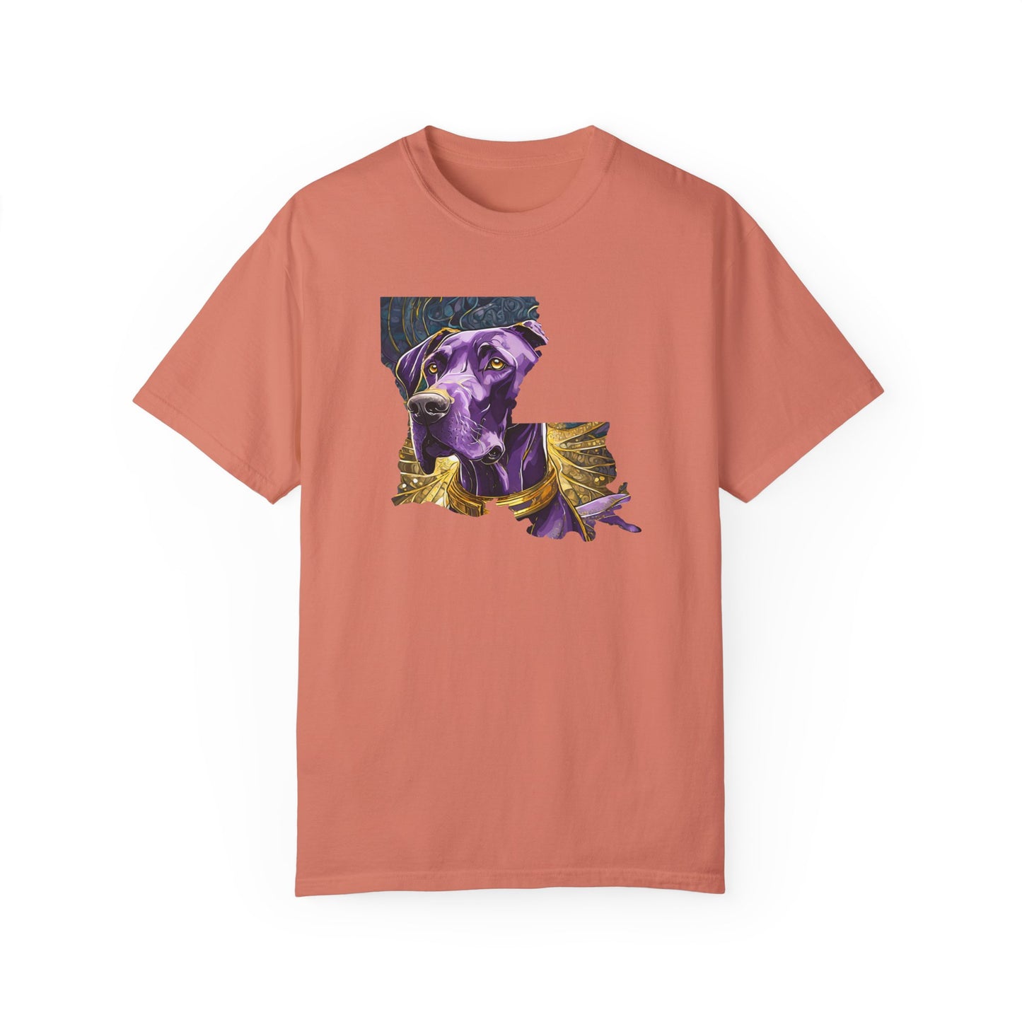 Purple and Gold Louisiana Great Dane Unisex Garment-Dyed T-shirt