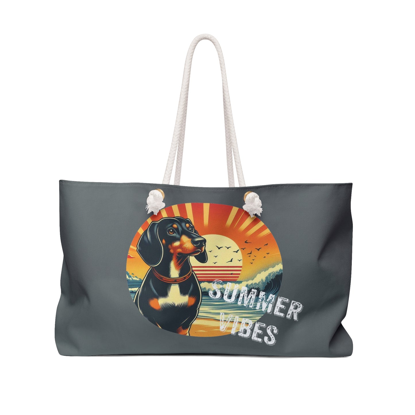 Dachshund Summer Vibes Reto Weekender Vacation Beach Bag, Dog Mom Large tote, Gifts for Dog lovers, Vacation Dog Bag, Doxie Mom