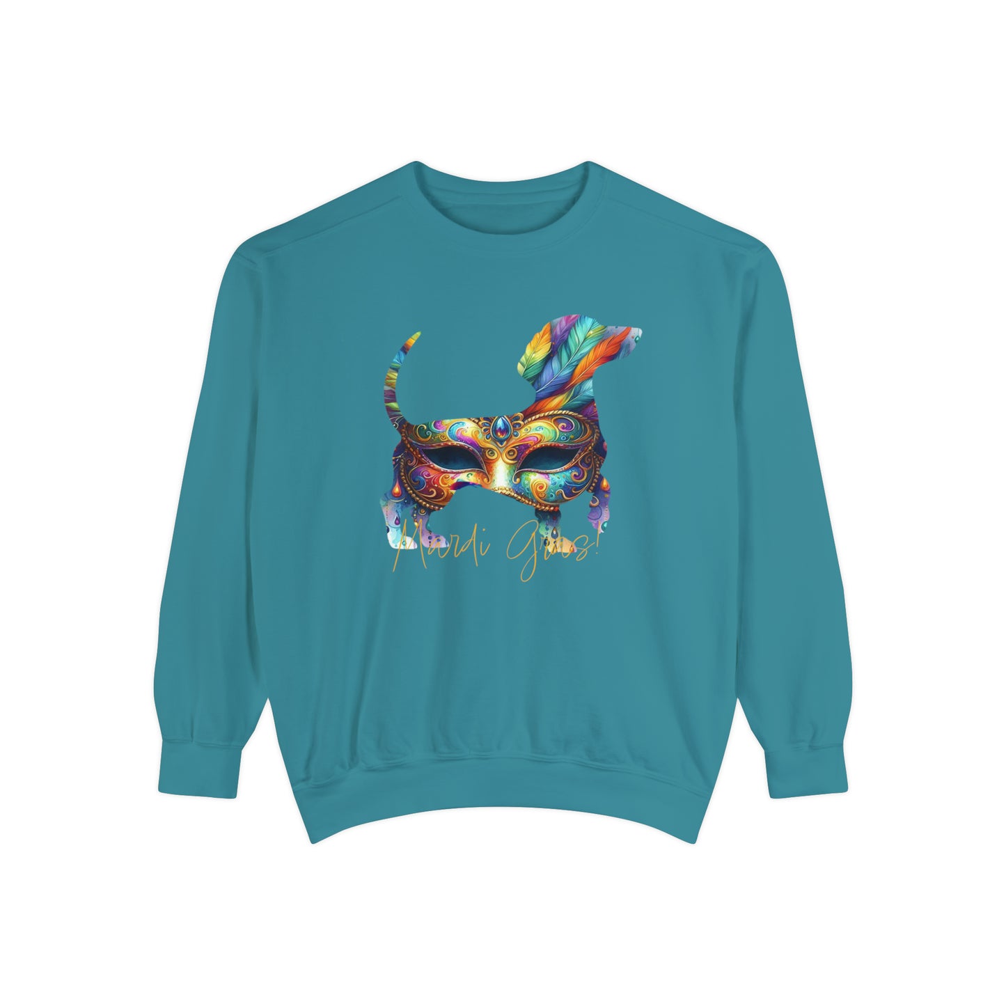 Mardi Gras Dachshund, Doxie Mardi Gras Unisex Garment-Dyed Sweatshirt