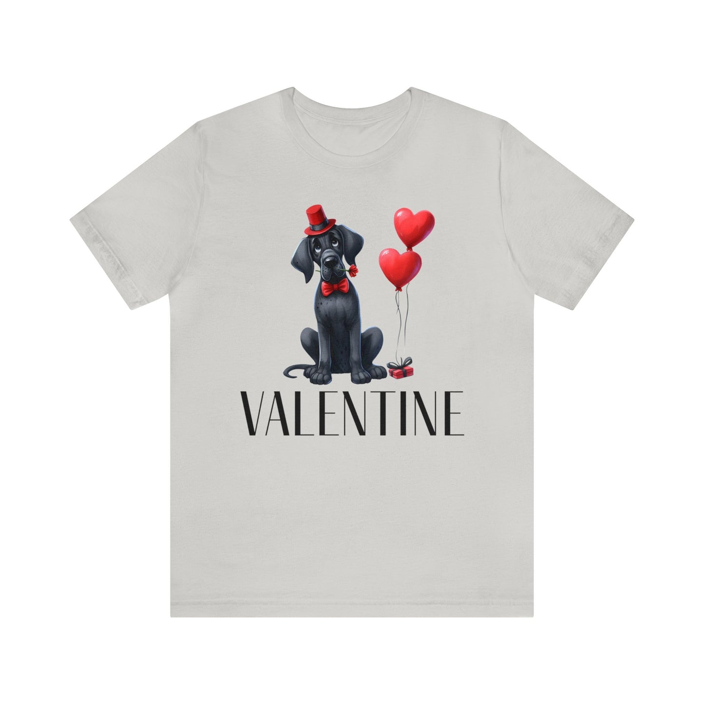 Black Great Dane Valentine Unisex Jersey Tee, Puppy Love Tee Shirt, Valentines Gift for Dog Lovers, Cupid Shirt, Dog Mom, Dog Dad