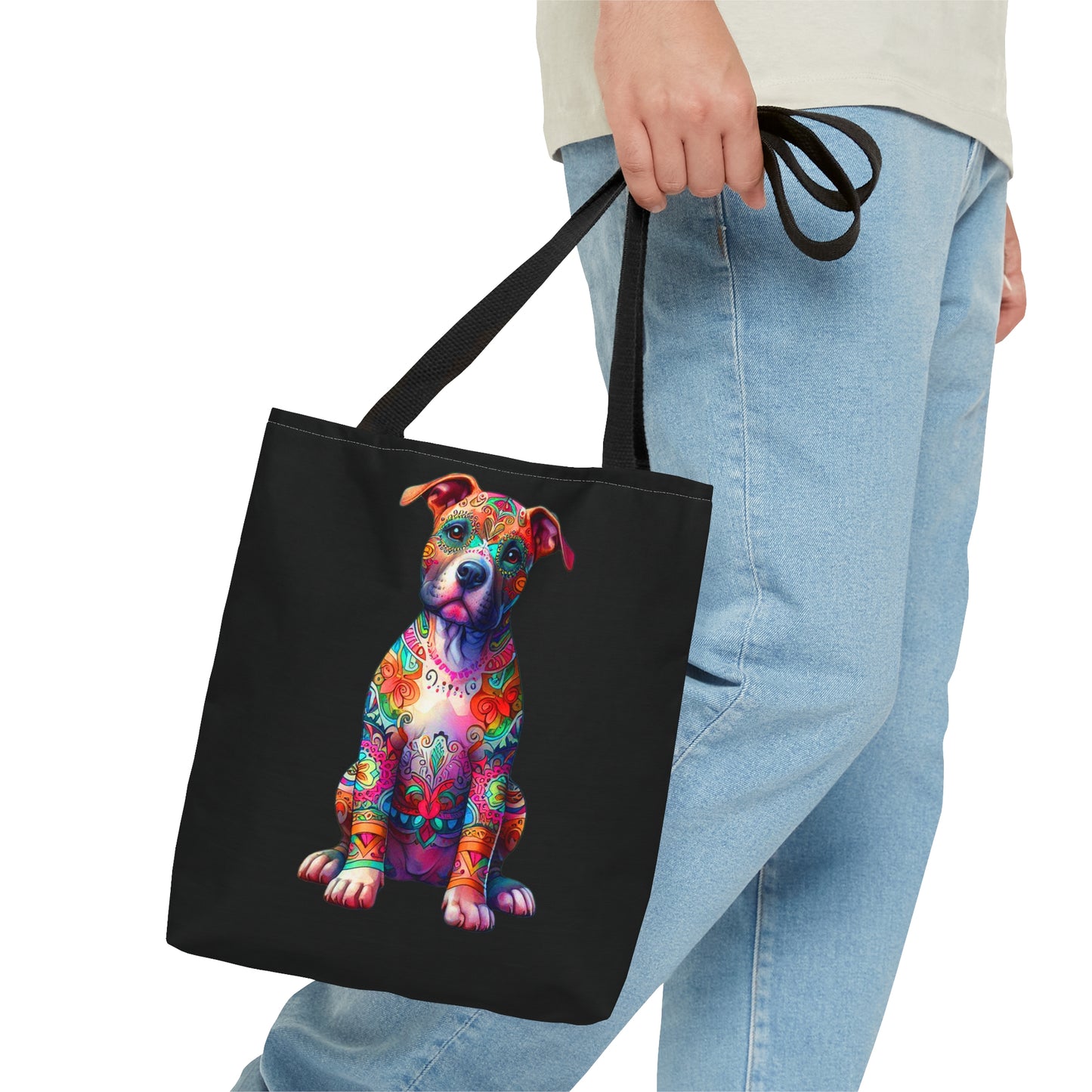 Vibrant Neon Floral Pitbull Tote, Dog Lover Bag, Rescue Dog, Pitbull Lover Beach Bag, Dog Mom, Pittie Mom, Gifts for Pet Owners