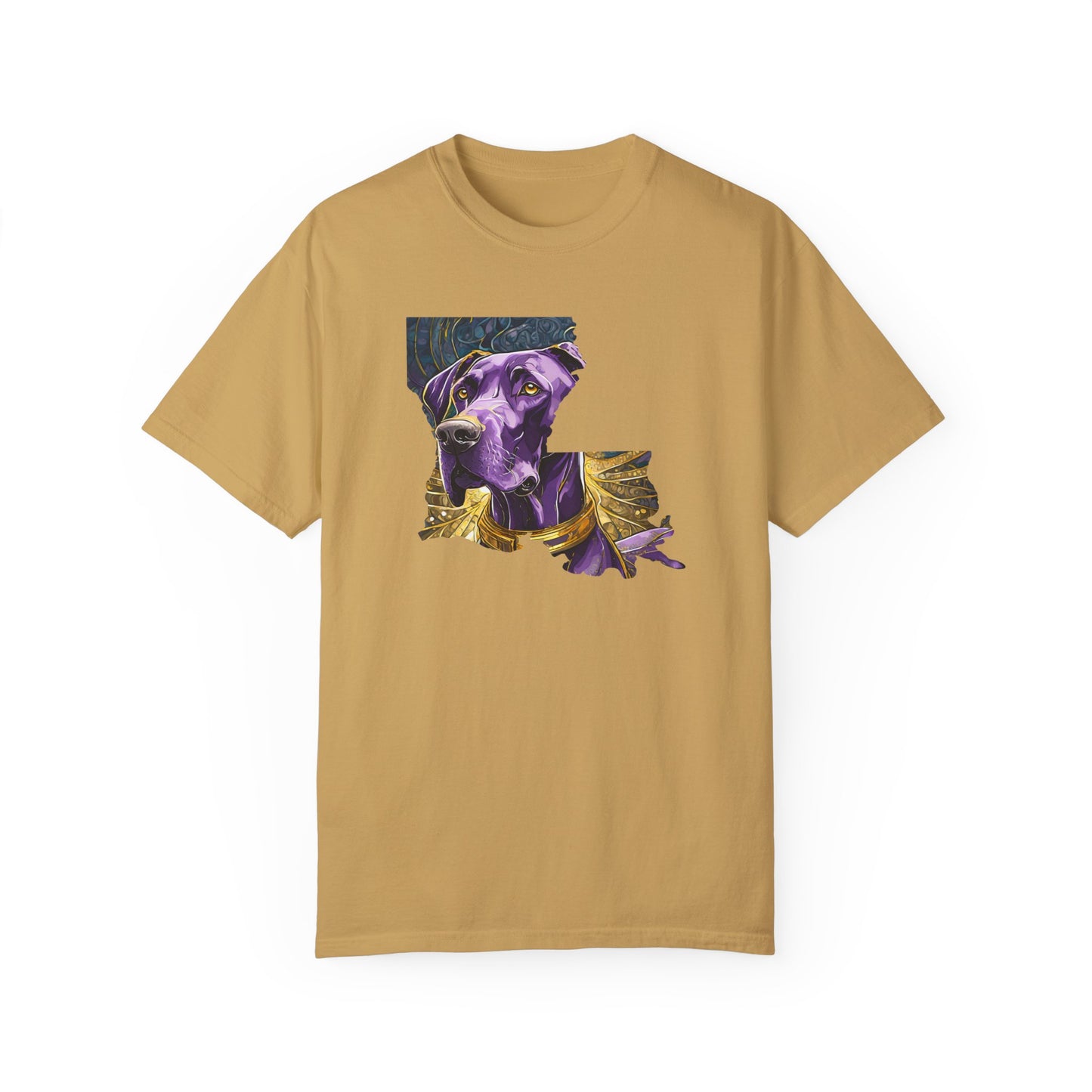 Purple and Gold Louisiana Great Dane Unisex Garment-Dyed T-shirt