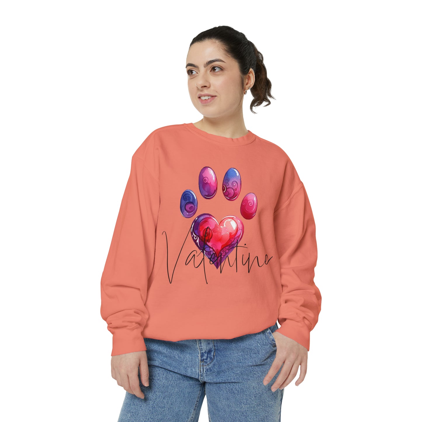 Valentine Paw Print Unisex Garment-Dyed Sweatshirt