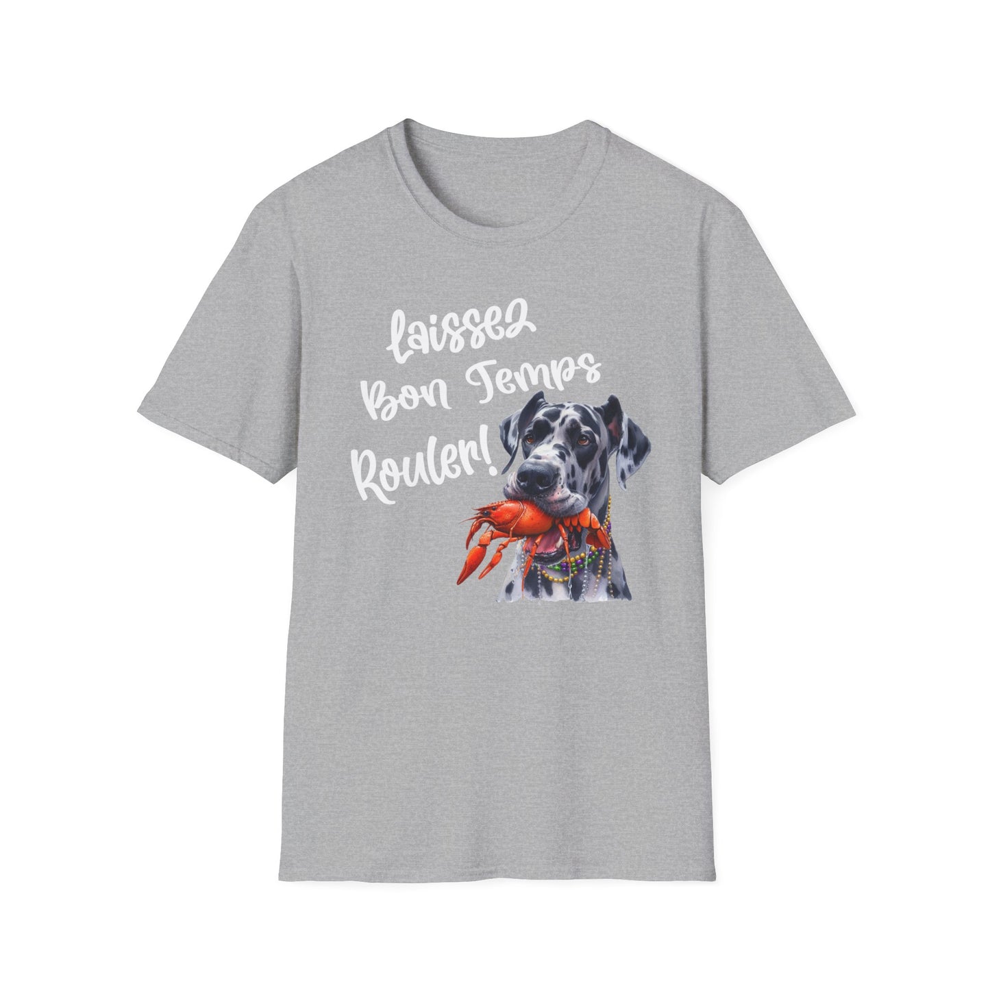 Great Dane Laissez Les Bon Temps Rouler Unisex Softstyle T-Shirt, Let the Good Times Roll Mardi Gras