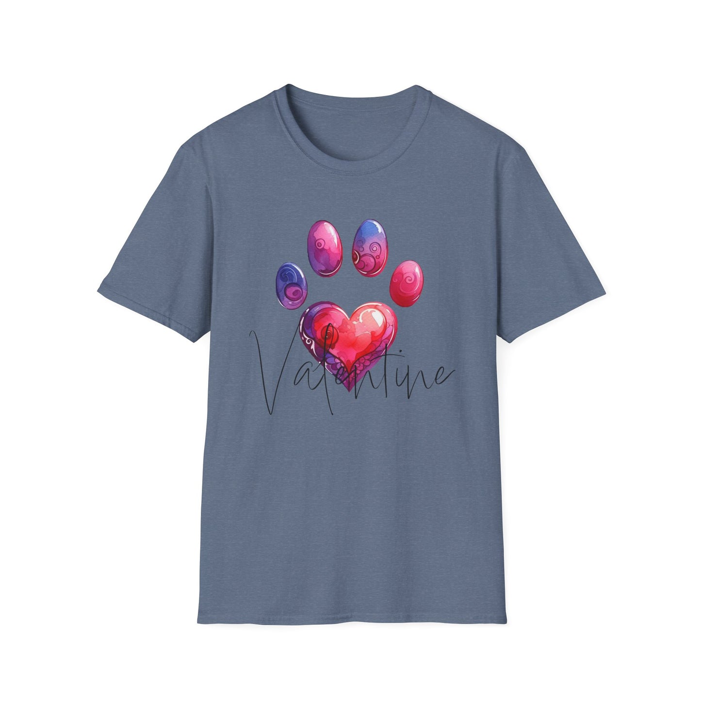 Valentine Pawprint Unisex Soft Style Tee-Shirt, XOXO V-Day Gift for Animal Lover, Dog Mom Gift, Valentine's Day Shirt