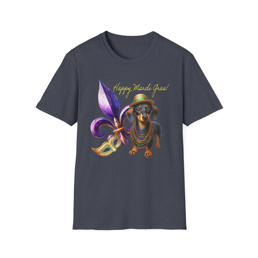 Happy Mardi Gras Dachshund Short Sleeve Tee, Mardi Paws, Doxie Fleur De Lis Mardi Gras Shirt, Doxie Lovers