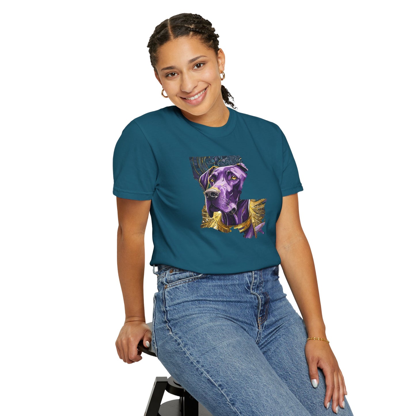 Purple and Gold Louisiana Great Dane Unisex Garment-Dyed T-shirt