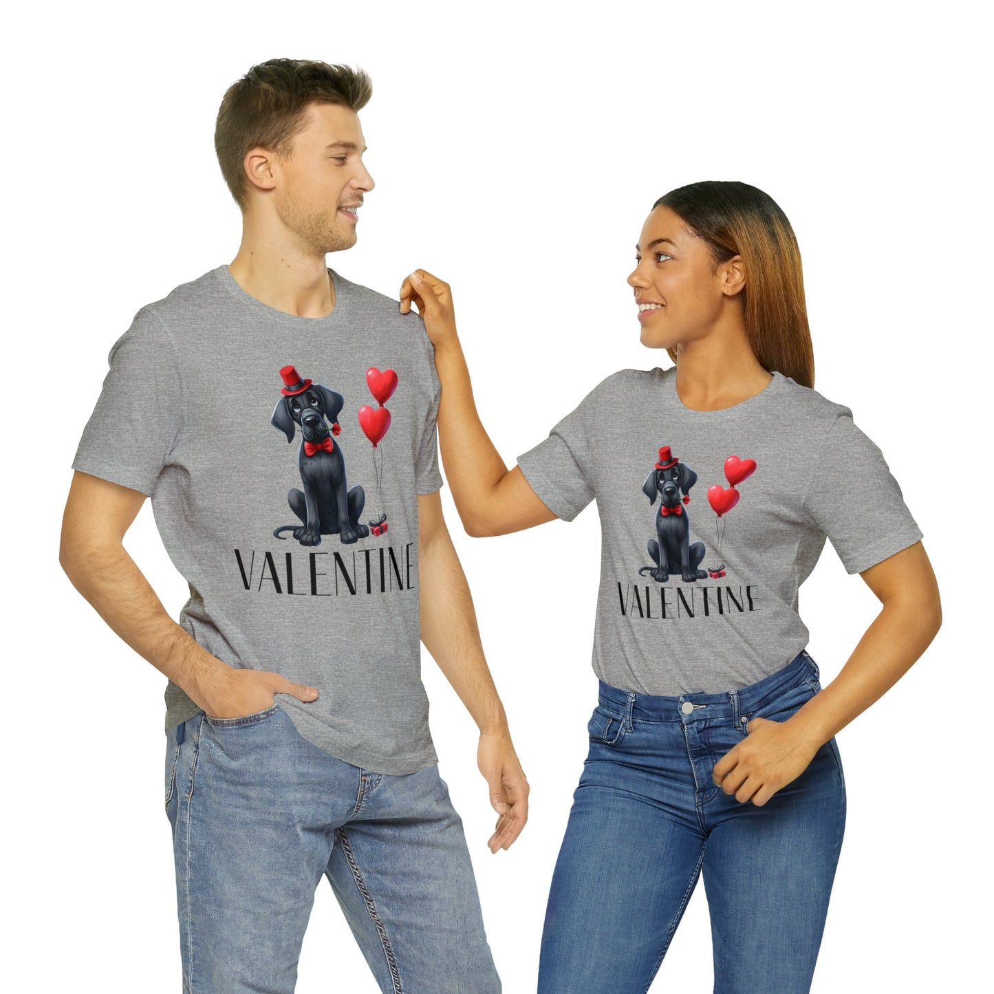 Black Great Dane Valentine Unisex Jersey Tee, Puppy Love Tee Shirt, Valentines Gift for Dog Lovers, Cupid Shirt, Dog Mom, Dog Dad