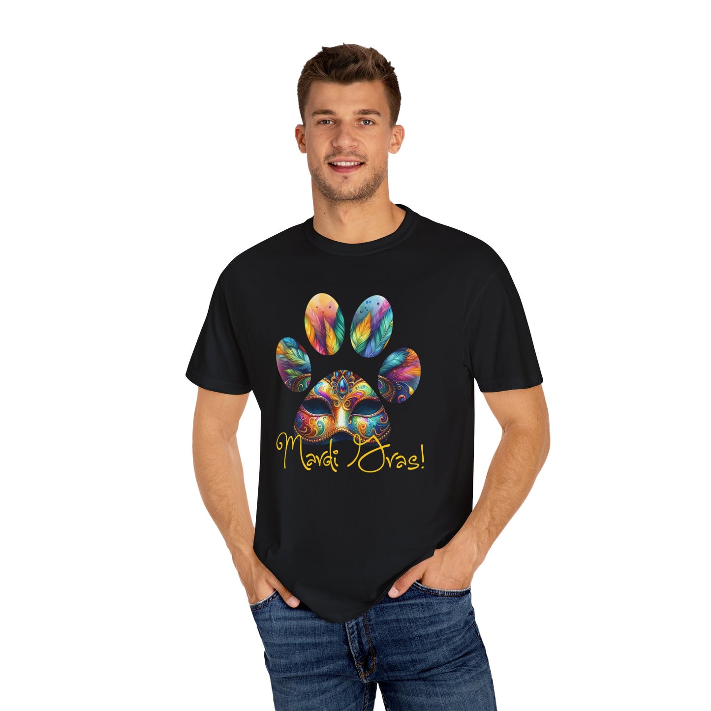 Mardi Gras Paw Print Unisex Garment-Dyed T-shirt