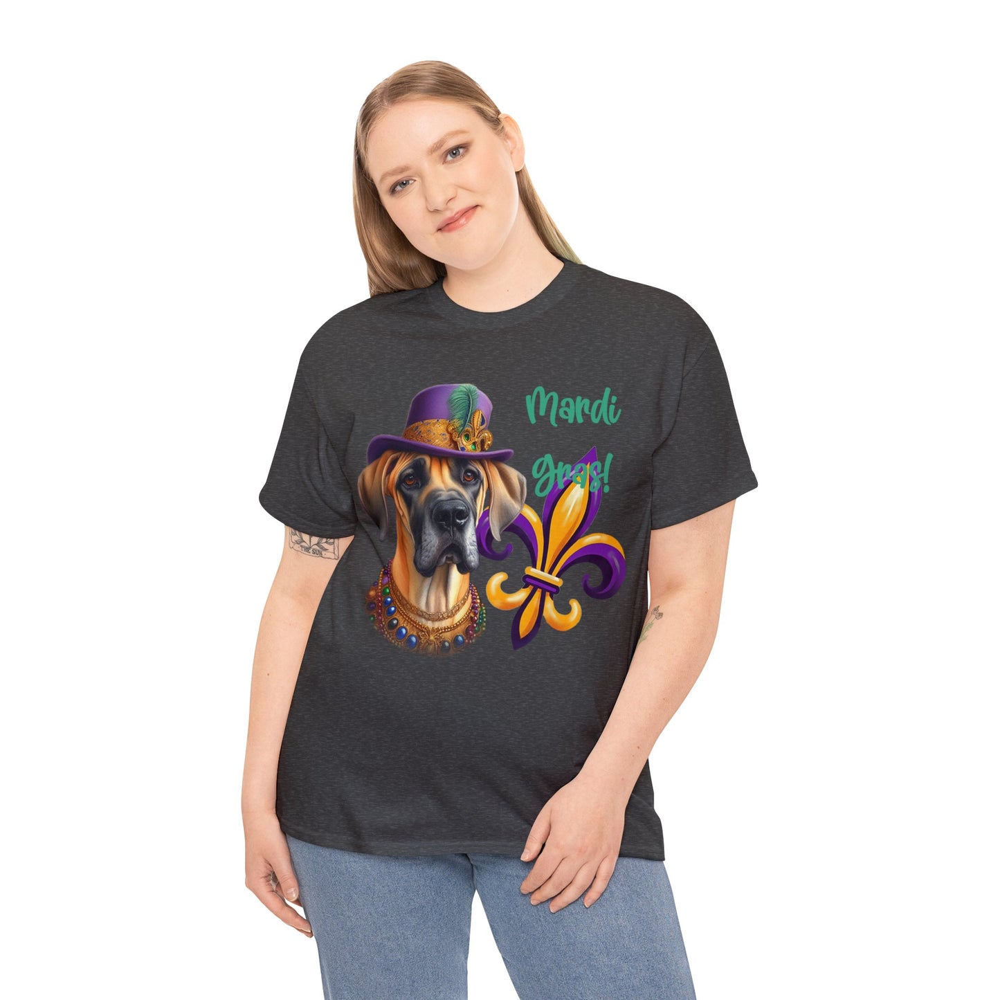 Mardi Gras Fawn Great Dane Unisex Heavy Cotton Tee