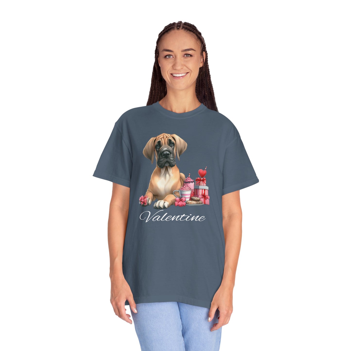 Fawn Great Dane Valentine Tee Shirt, Love Dog Shirt,Valentine Dog Tee ,Valentine Garment Dyed Dog Shirts, Great Dane Lovers, Dog Mom