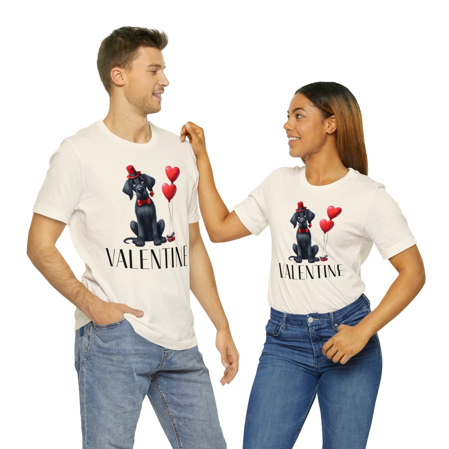 Black Great Dane Valentine Unisex Jersey Tee, Puppy Love Tee Shirt, Valentines Gift for Dog Lovers, Cupid Shirt, Dog Mom, Dog Dad