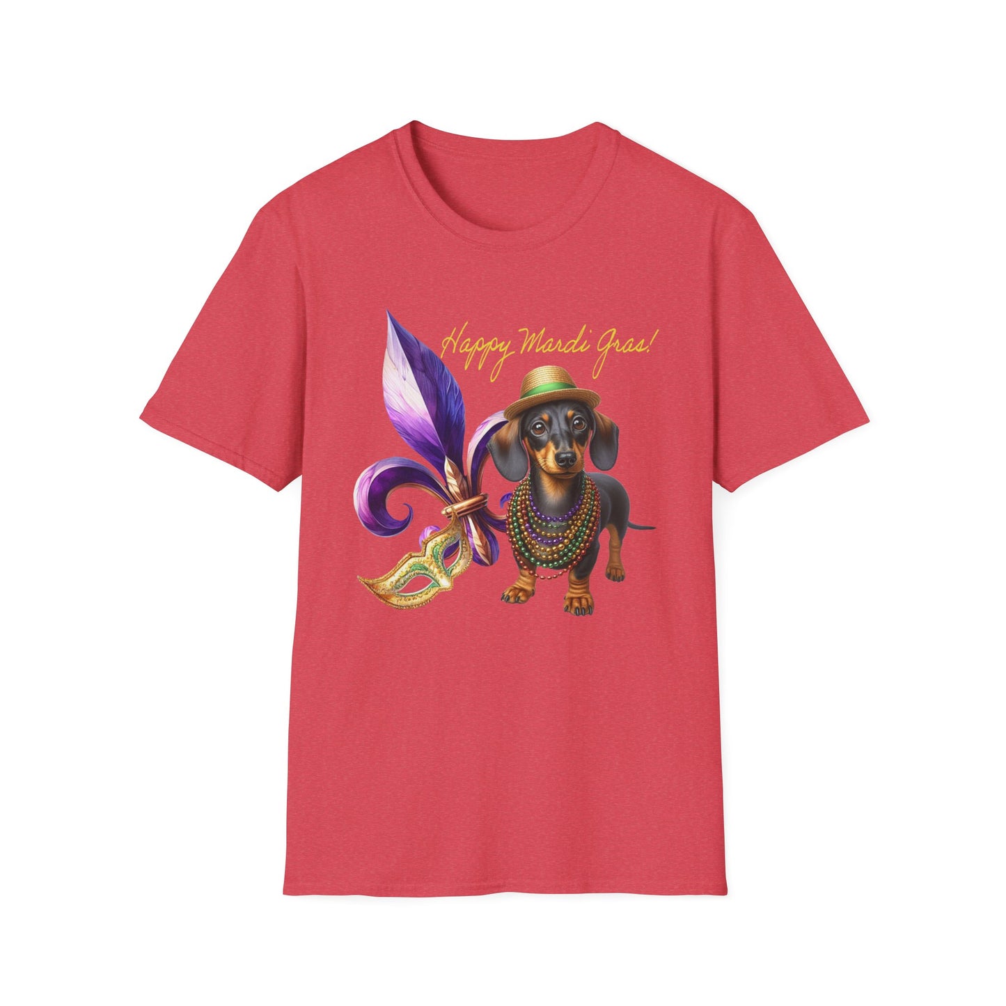 Happy Mardi Gras Dachshund Short Sleeve Tee, Mardi Paws, Doxie Fleur De Lis Mardi Gras Shirt, Doxie Lovers