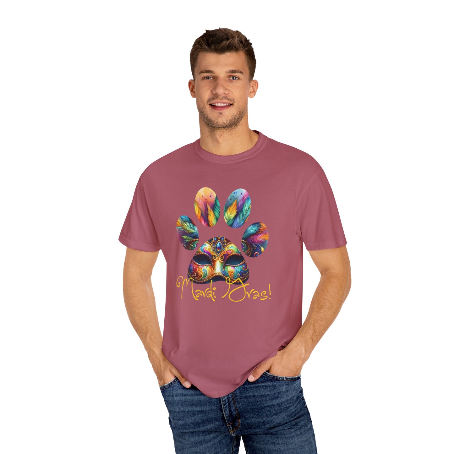 Mardi Gras Paw Print Unisex Garment-Dyed T-shirt