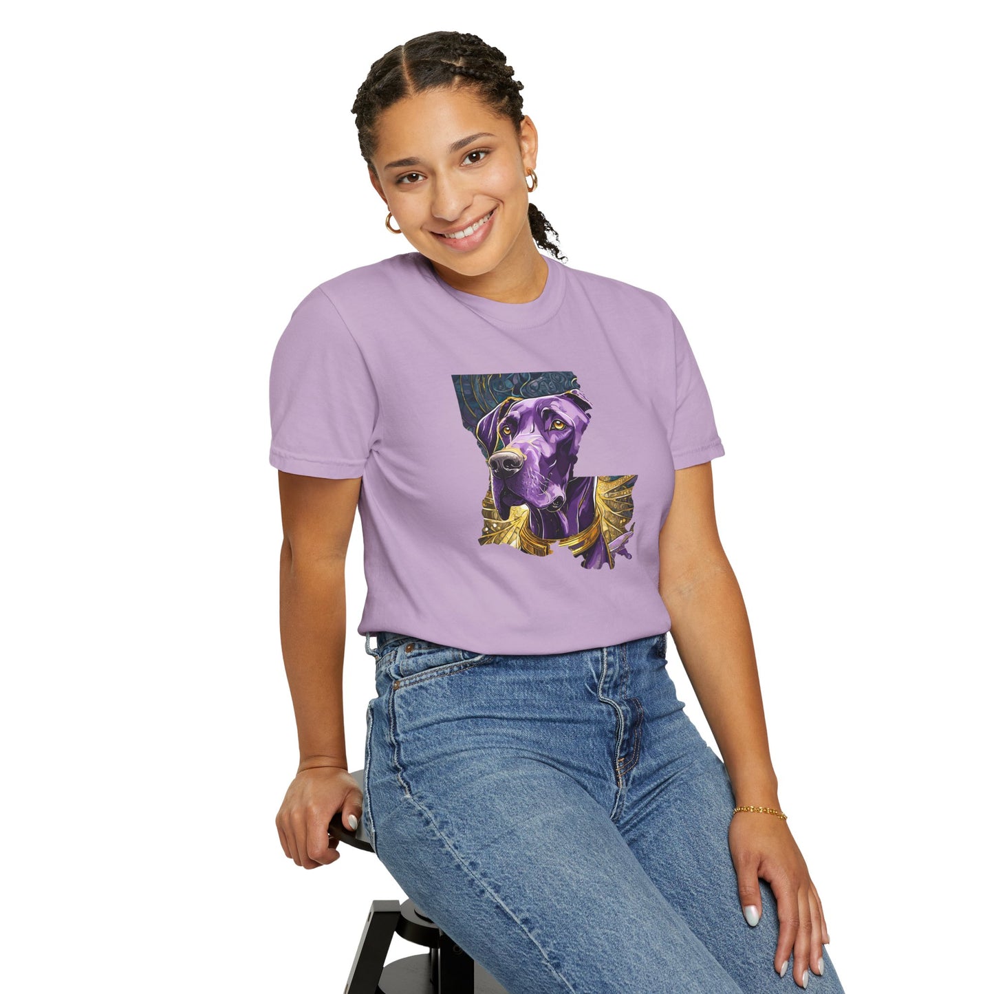 Purple and Gold Louisiana Great Dane Unisex Garment-Dyed T-shirt