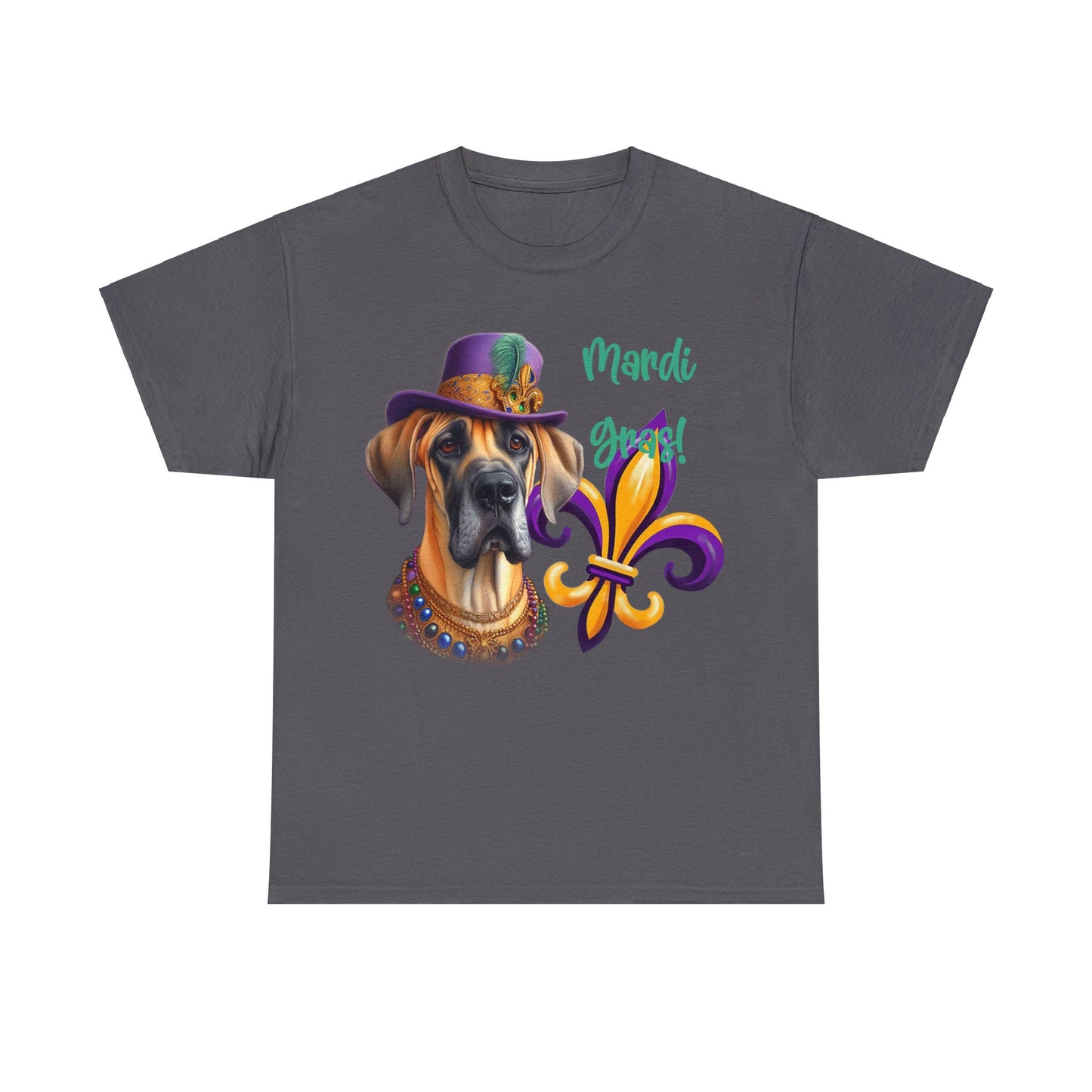 Mardi Gras Fawn Great Dane Unisex Heavy Cotton Tee