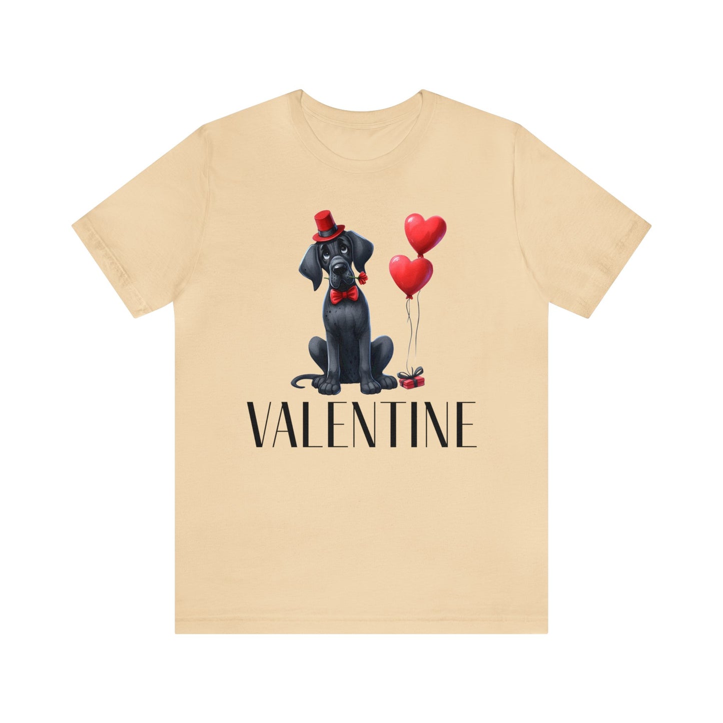 Black Great Dane Valentine Unisex Jersey Tee, Puppy Love Tee Shirt, Valentines Gift for Dog Lovers, Cupid Shirt, Dog Mom, Dog Dad