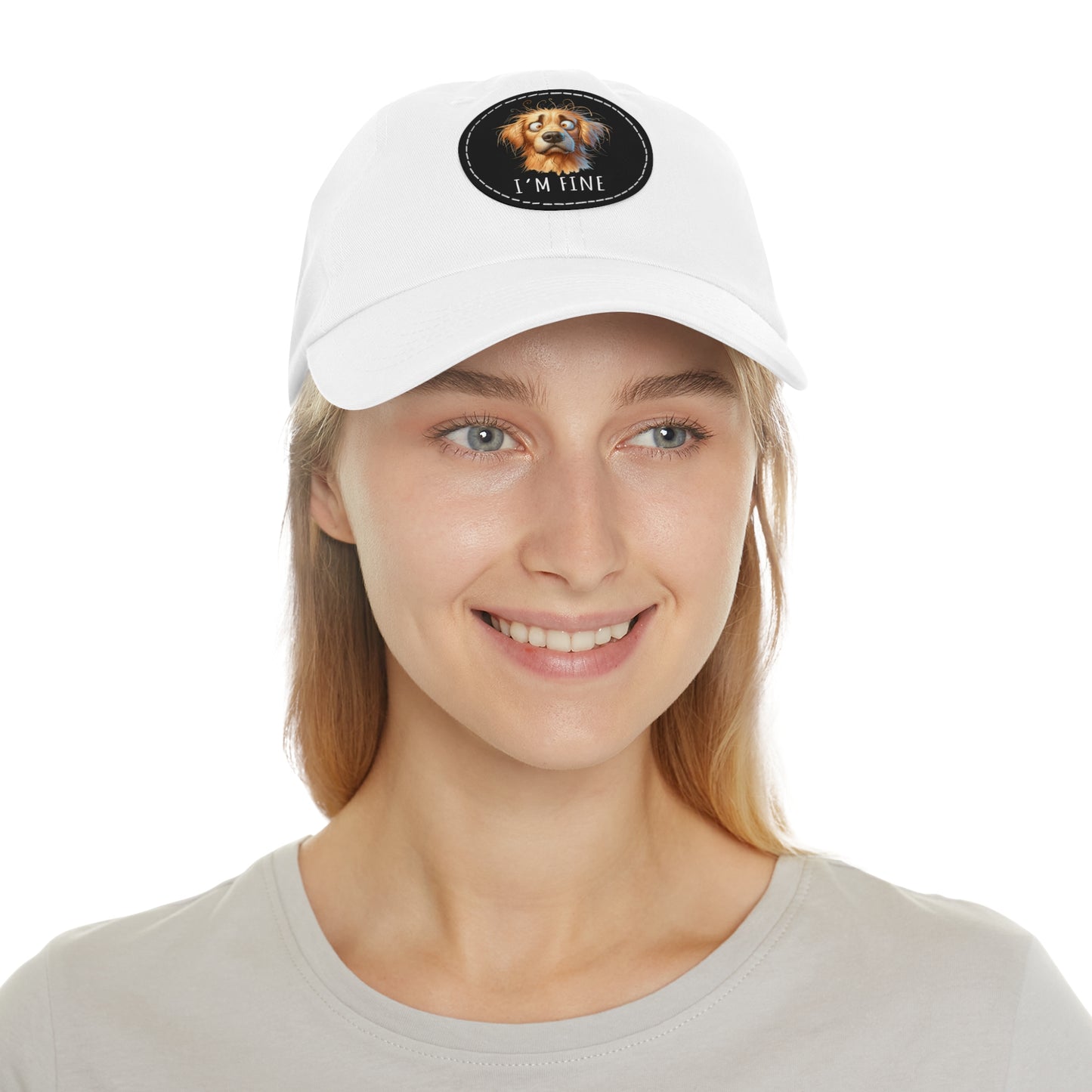 I'm Fine Funny Golden Retriever Hat with Leather Patch