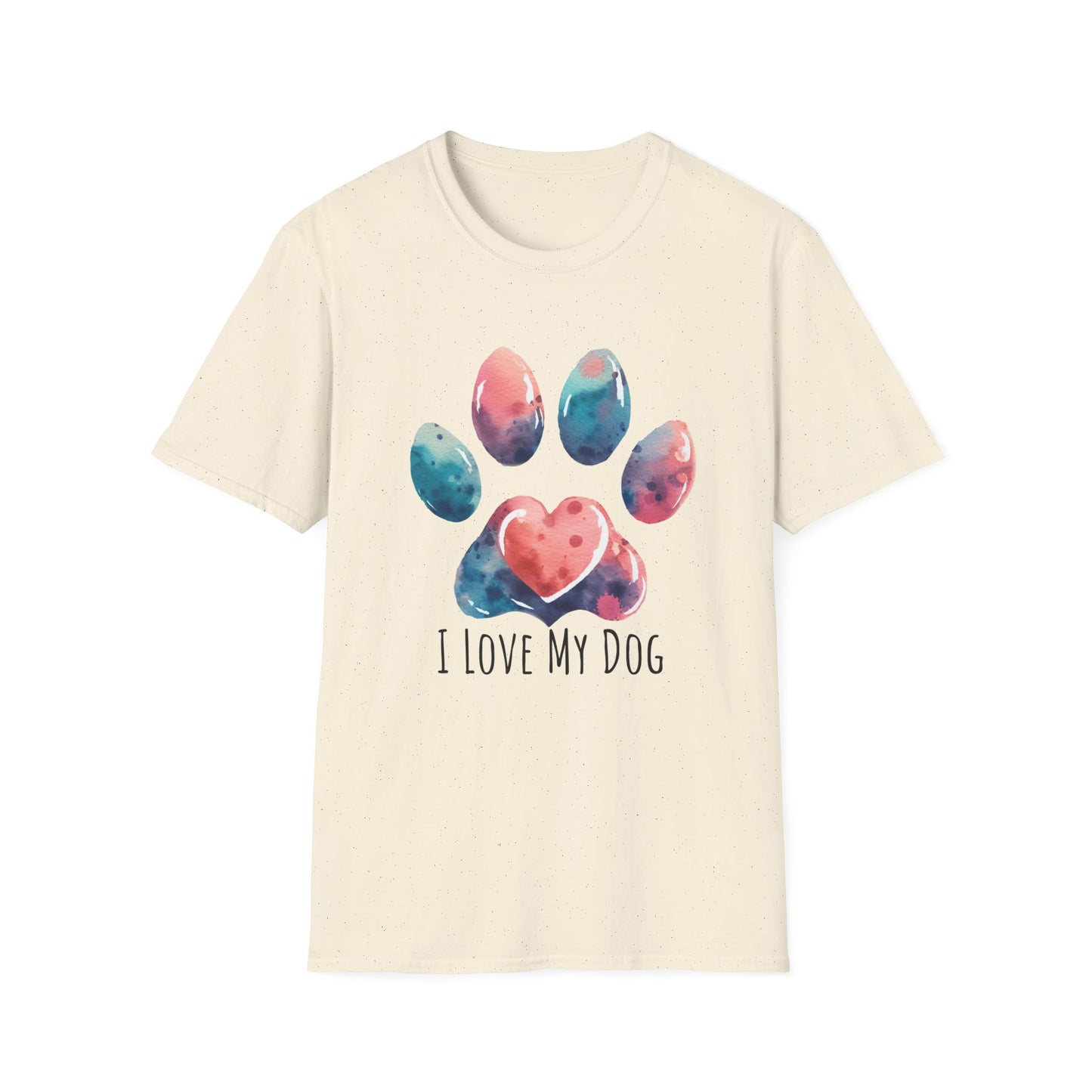 I love My Dog Pastel Watercolor Pawprint Unisex Softstyle T-Shirt