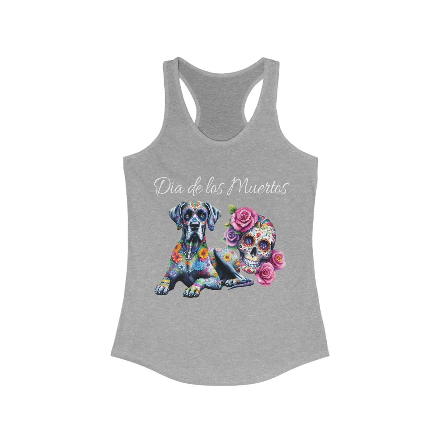 Dia de los Muertos Day of the Dead Great Dane Sugar Skull Racerback Tank,  Sugar Skull Shirt, Great Dane Dog, Dia de los Doggos