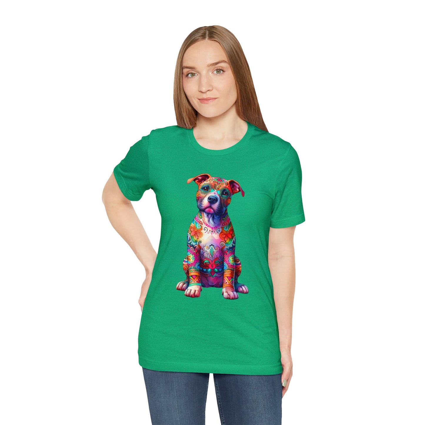 Vibrant Neon Floral Pitbull unisex Jersey Tee ,Dog Lover Shirt, Rescue Dog Shirt, Pitbull Lover, Dog Mom Shirt, Dog Mom Gift, Pittie Mom