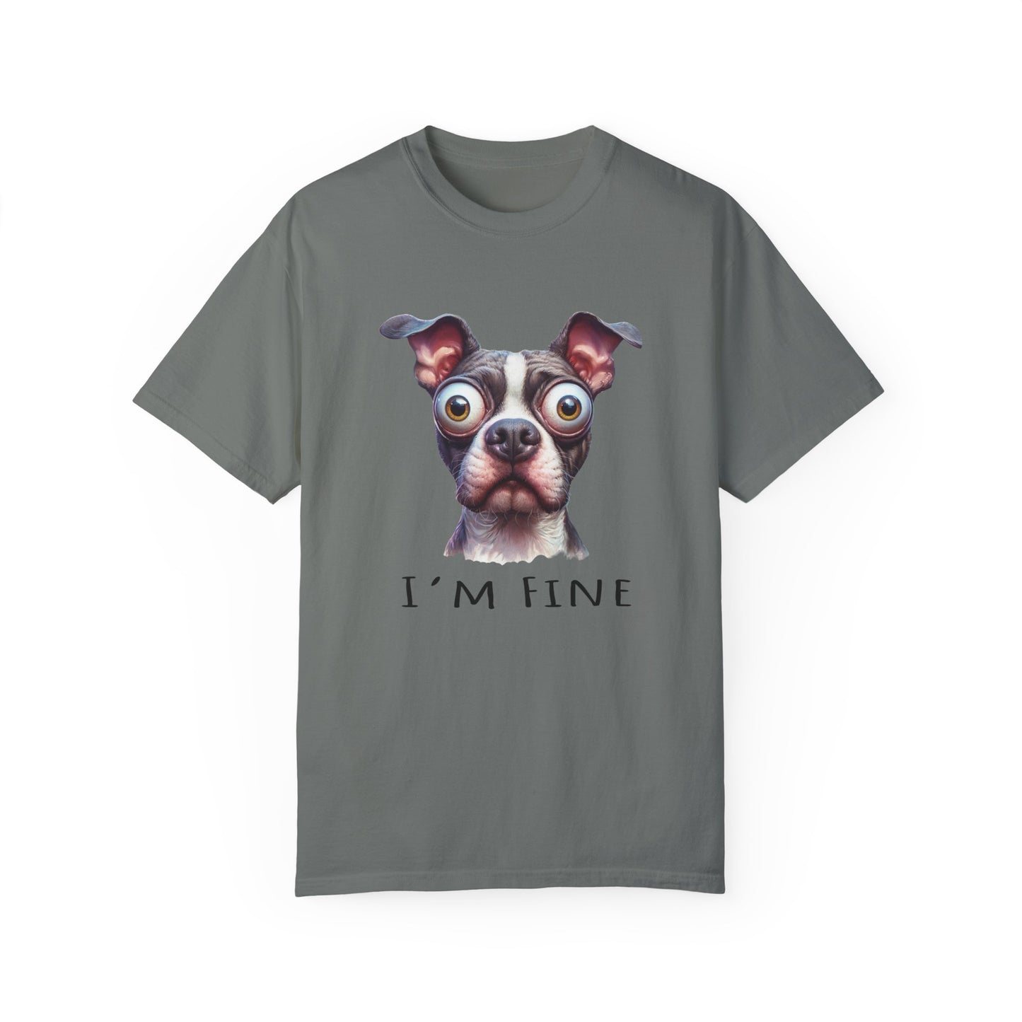 I'm Fine Funny Pit Bull Terrier Tee , American Bully Shirt , Unisex Pittie Garment Dyed Tee Shirt