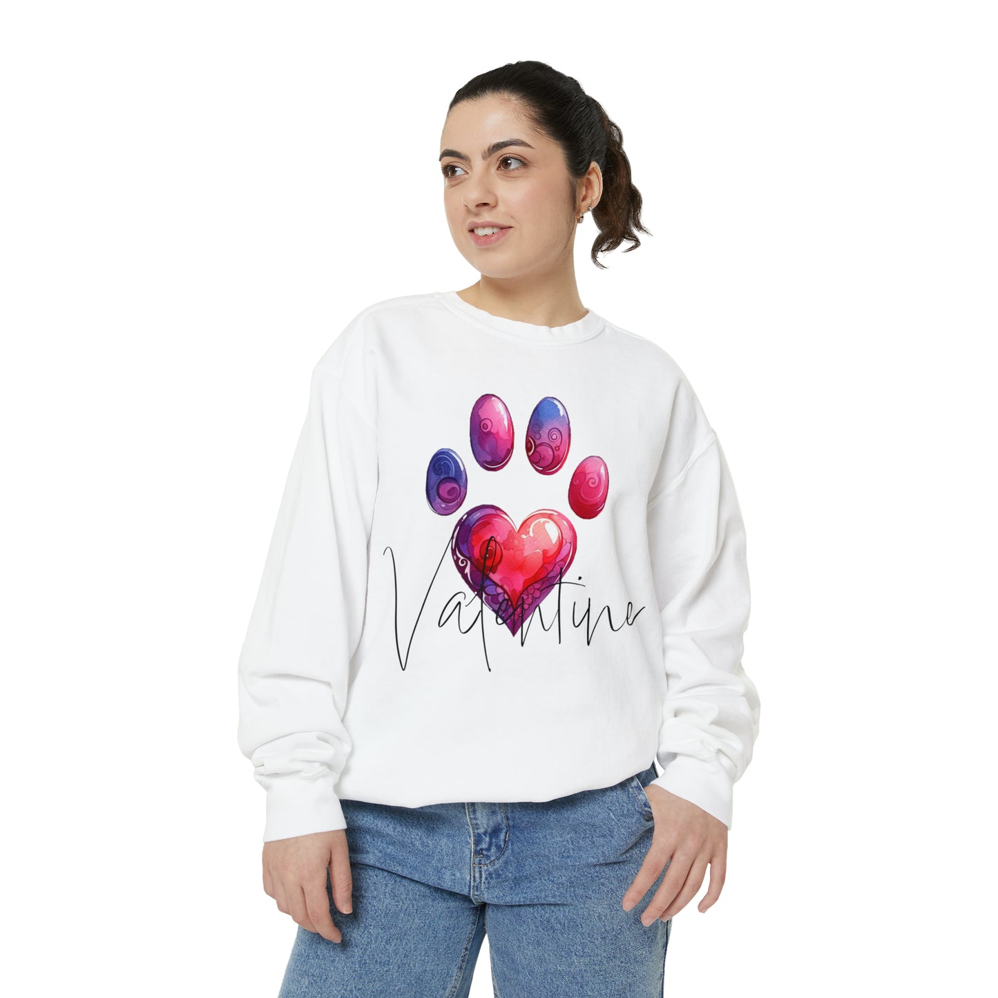 Valentine Paw Print Unisex Garment-Dyed Sweatshirt