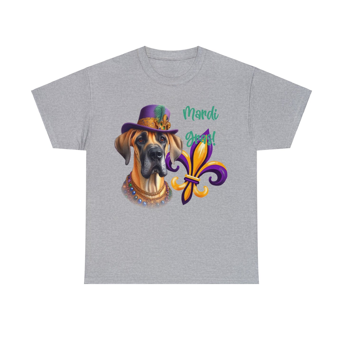 Mardi Gras Fawn Great Dane Unisex Heavy Cotton Tee