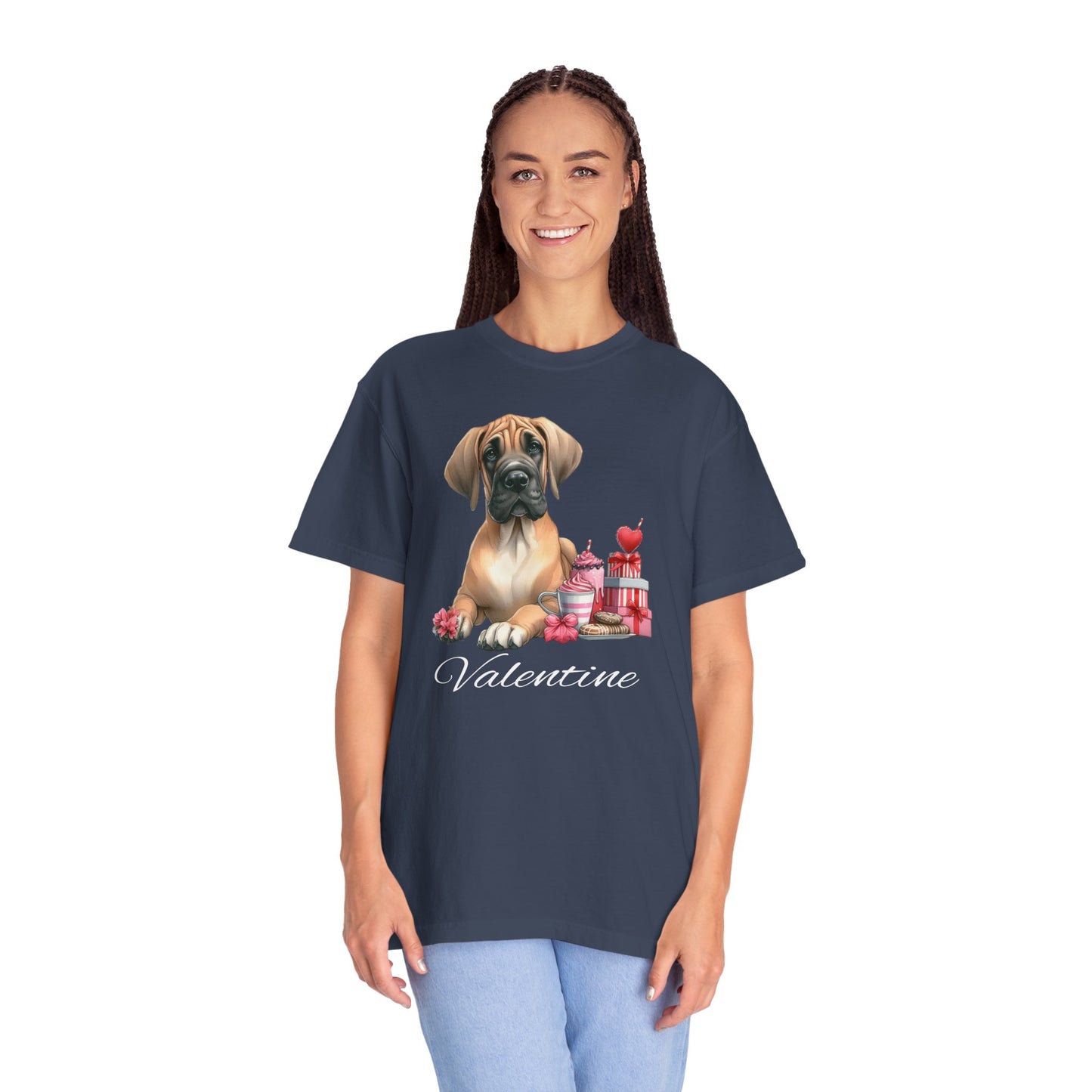 Fawn Great Dane Valentine Tee Shirt, Love Dog Shirt,Valentine Dog Tee ,Valentine Garment Dyed Dog Shirts, Great Dane Lovers, Dog Mom