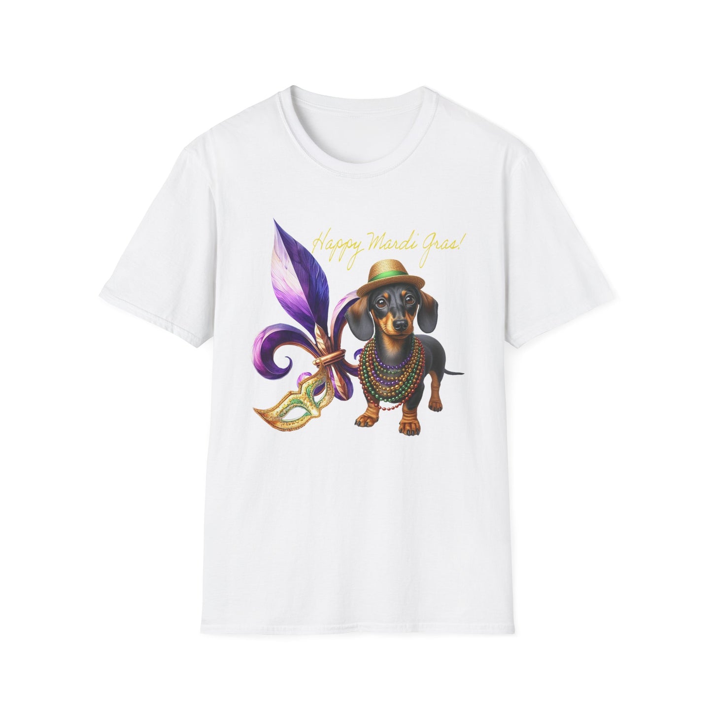 Happy Mardi Gras Dachshund Short Sleeve Tee, Mardi Paws, Doxie Fleur De Lis Mardi Gras Shirt, Doxie Lovers